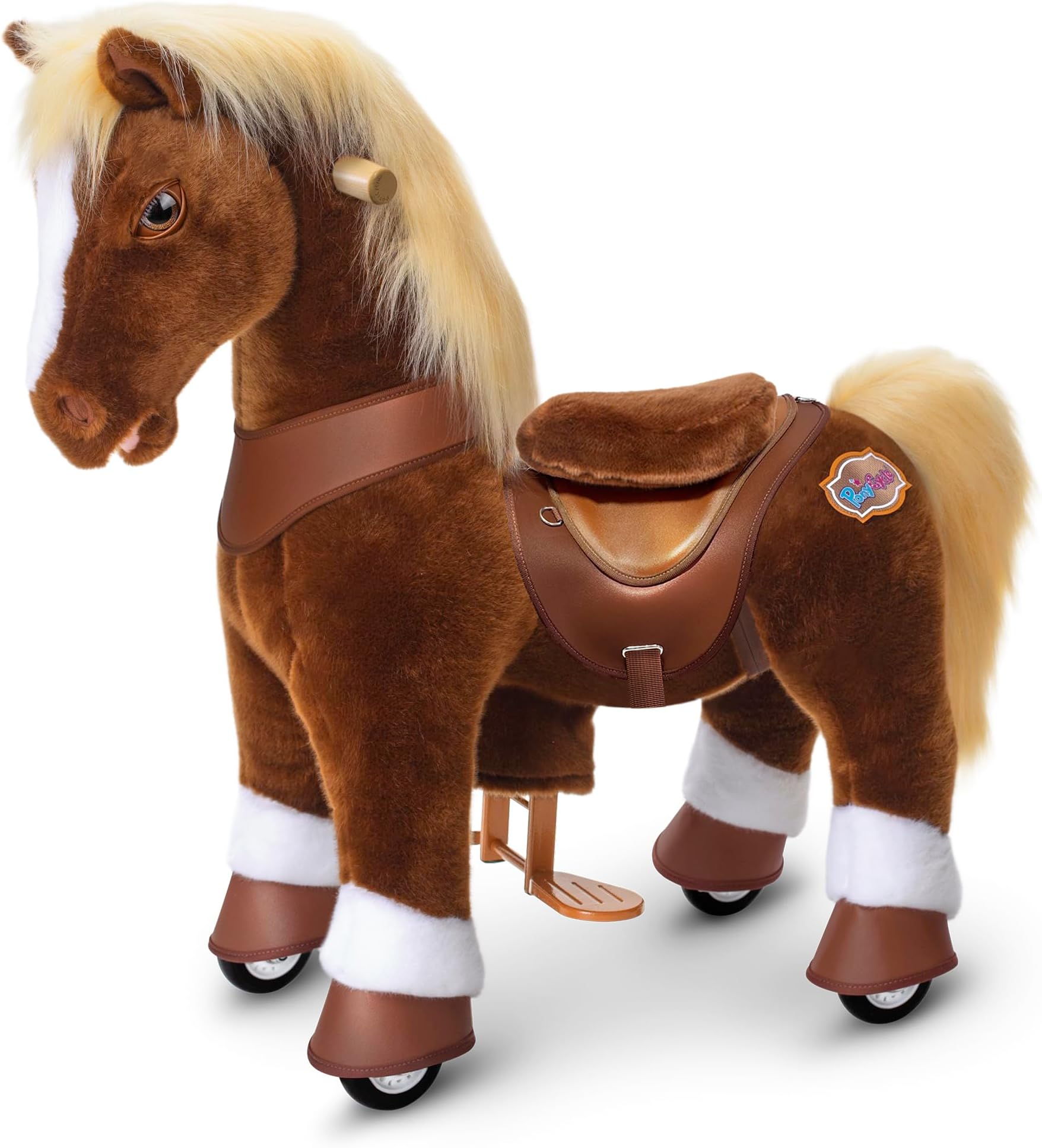 PonyCycle Horse Ride on Pony No Battery Required Advanced Model Y Plush Brown Riding Horse Toy Size 3 for Ages 3–4 Indoor Outdoor Rocking Horse Kids Plush Animal Ride Y374