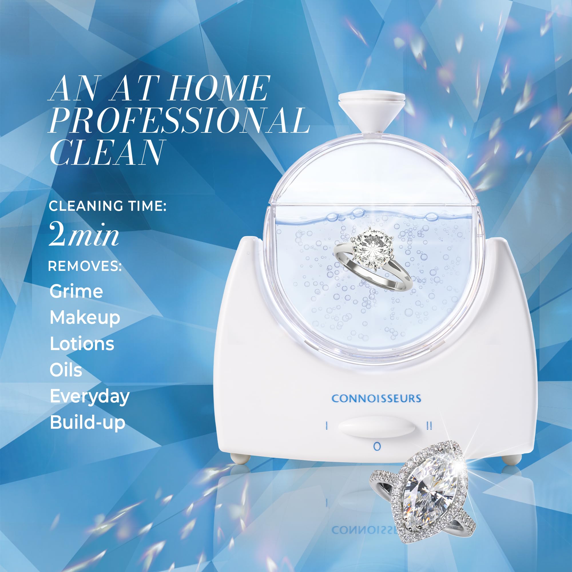 CONNOISSEURS LaSonic Diamond Dazzler Pulitore Gioielli | Pulitore Ultrasuoni ad Anello su Misura | Macchina per Pulizia Ultrasuoni con panno per la pulizia dei gioielli Diamond Dazzle e Dazzle Drop