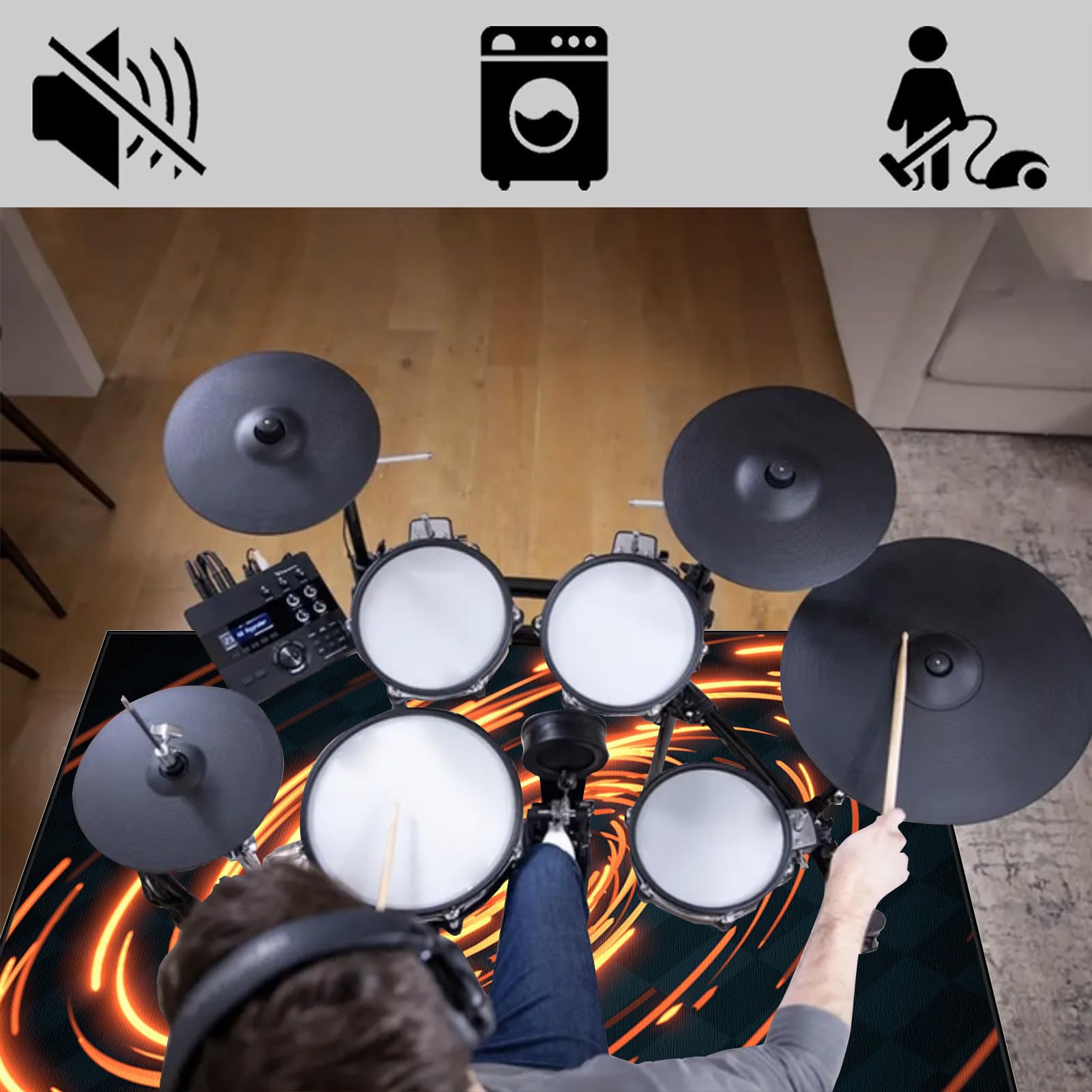 Dywaniki wodne Dźwiękoszczelny dywan bębnowy 160 x 150 cm mata do perkusyjnego perkusyjnego profesjonalnego jazzu do bębna bębna akustycznego bębna i innych instrumentów