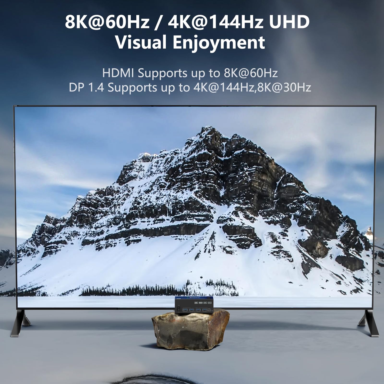 Przełącznik USB 3.0 KVM 2 PC 3 monitory 8K 60 Hz 4K 144 Hz, Triple Monitor KVM Switch 2 Displayport + HDMI do 2 PC części, mysz, klawiatura, z przewodowym pilotem