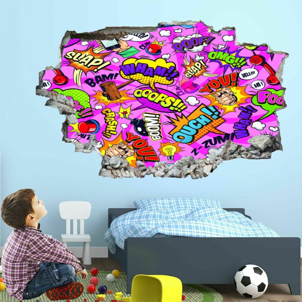 Sticker Mural 3D Alphabet Smashed Wall Tattoo Decal Garçons Chambre Décor Stickers Muraux Mural Graffiti Art Wall Art Amovible Affiche Stickers pour Enfants Chambre Décorations Murales