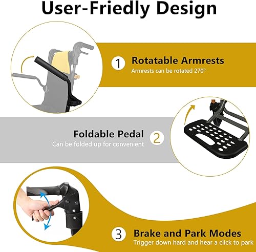 Miniatura 4 de Sillas de ruedas para adultos, silla de transporte ligera plegable con mango telescópico, 17 pulgadas de ancho, compactas, portátiles, plegables,