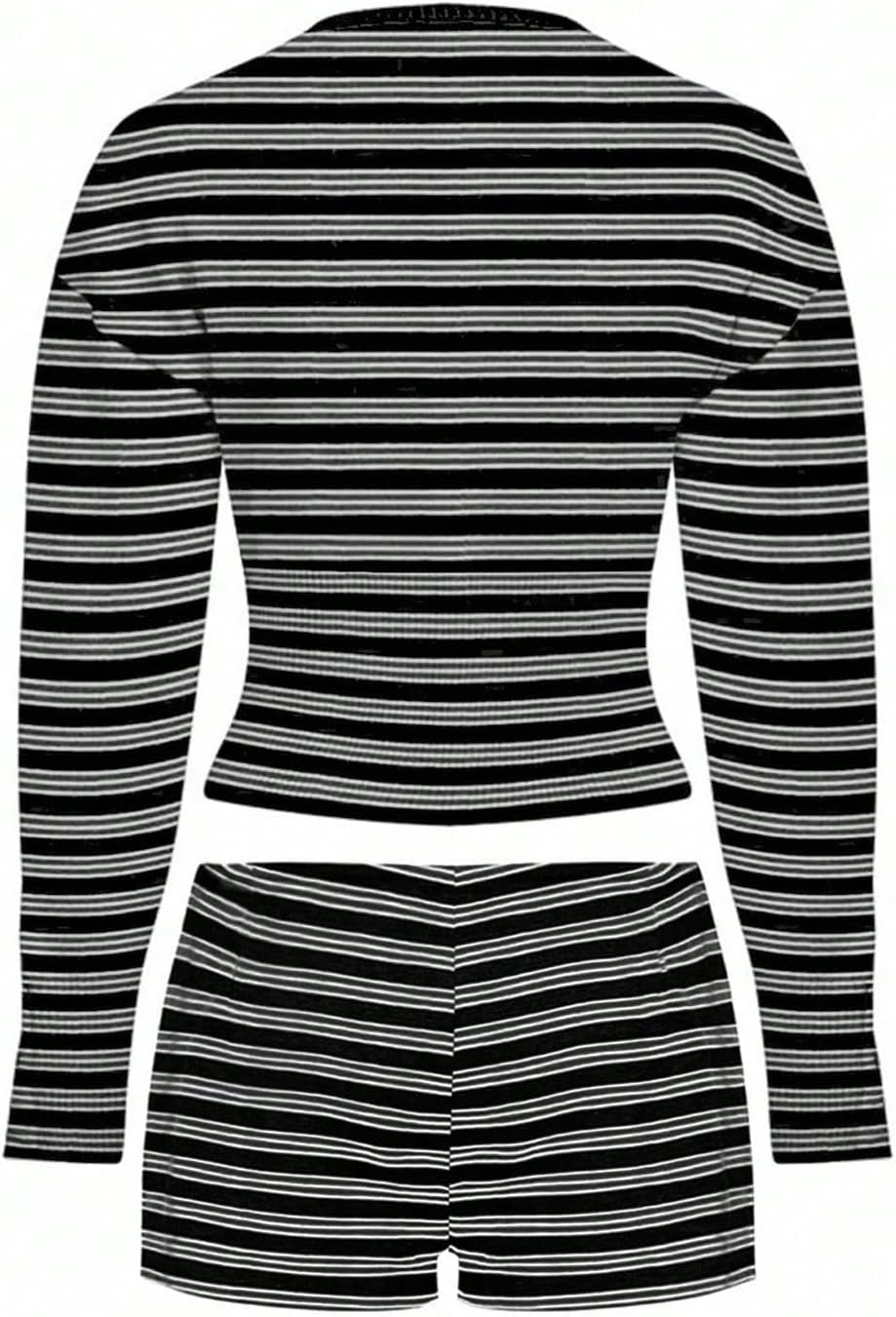 SOLY HUX Women's 2 Piece Outfits Striped Long Sleeve Cardigan Tops and Mini Shorts Matching Set - Image 2
