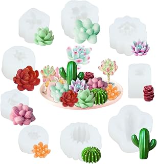 9 Pcs Succulent Silicone Mold,3D Succulent Cactus Candle Molds,Flower Resin Mold,Creative Succulent Resin Mold,Safe Cactus Flower Resin Casting Mold for Scented Candles Soaps Making,Cake,Wax