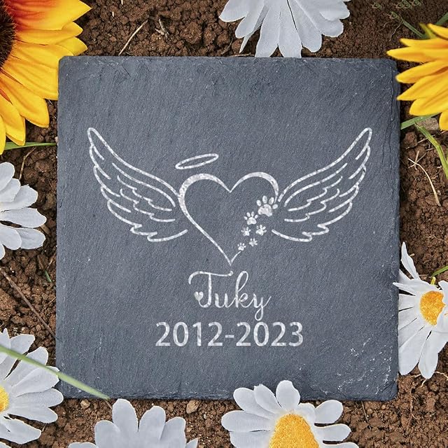 Foto 2 de 7 de Piedra Conmemorativa Personalizada Para Mascotas: Grabado Personalizado,Nombre Y Fecha De Los Perros,Regalos…