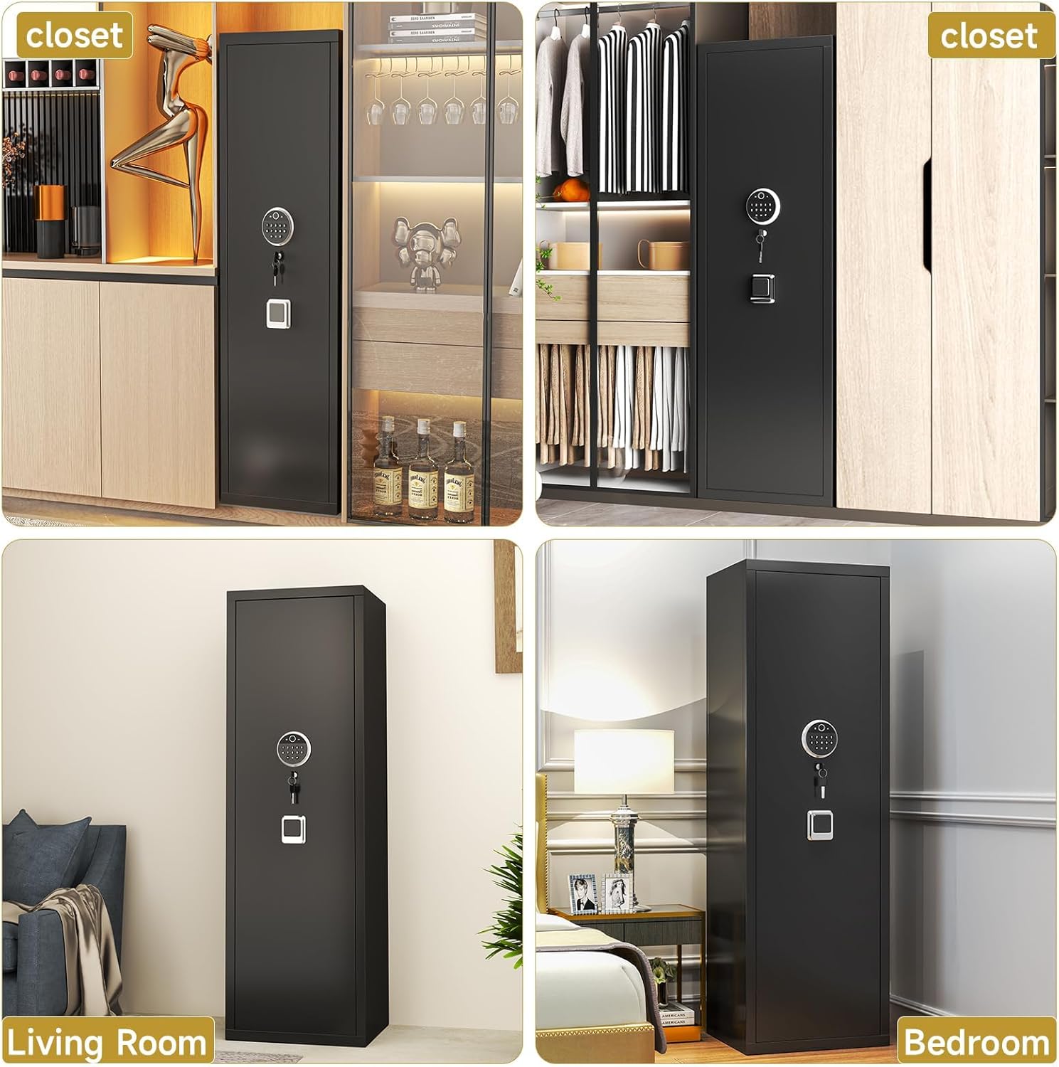 Biometric Gun Safe, Long Gun Safe, Rifle for Rifles and Pistols, Large Gun Cabinet with Fingerprint Lock for Home, No Assembly Required, Holds 14-15 Firearms with Adjustable Racks & Pistol Pockets