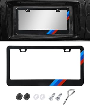 License Plate Frames,Car Accessories Aluminum Alloy 3 Color License Plate Covers,Automotive Replacement Sports Logo Universal Tags for Front and Rear,Suitable for Most Cars A-1PCS