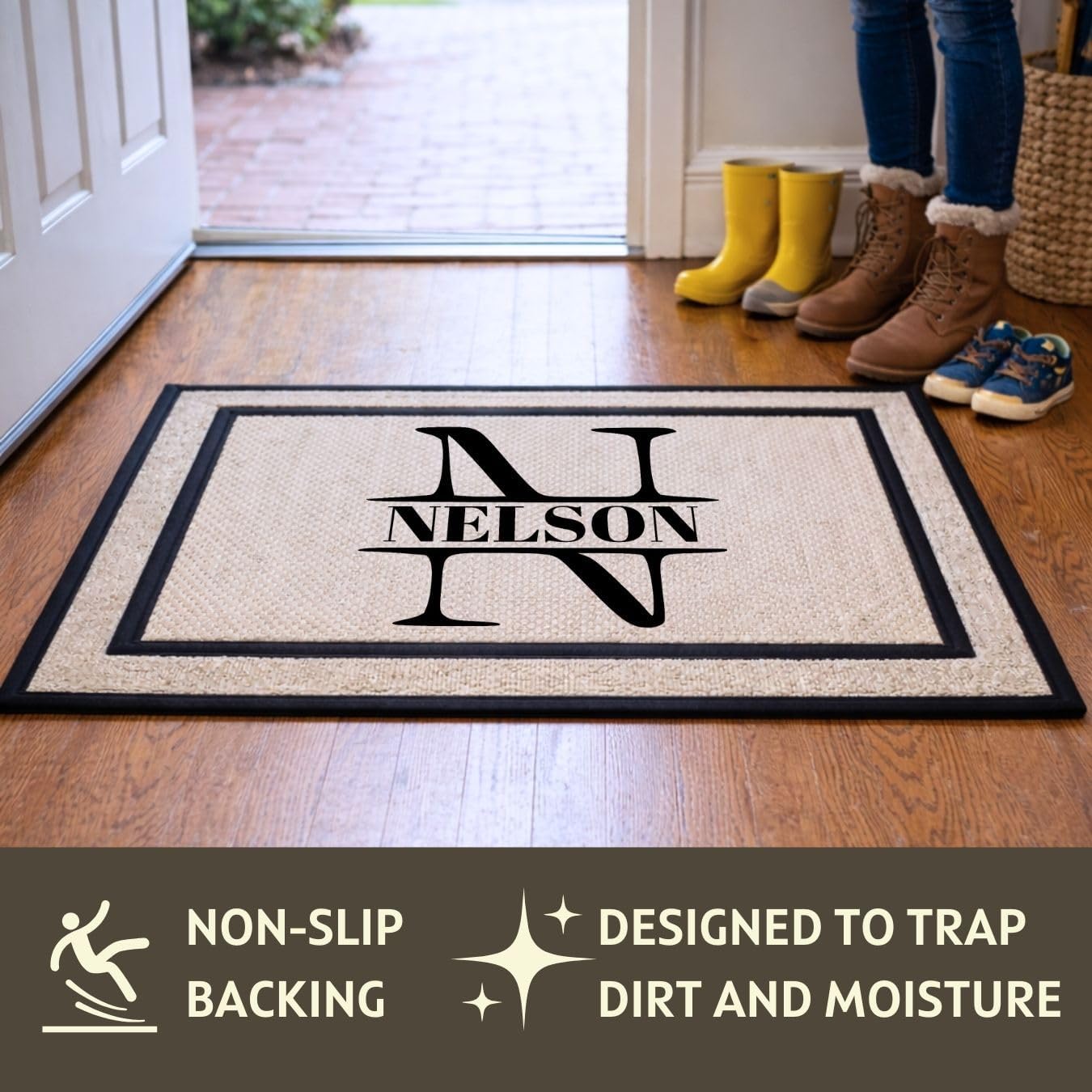 clicked craft Custom Indoor and Outdoor Door Mat 18x30 Inch - Personalized Monogram Doormat with Non-Slip Rubber Backing and Polyester Top - Made in USA - Housewarming Gift (MNG - Middle)