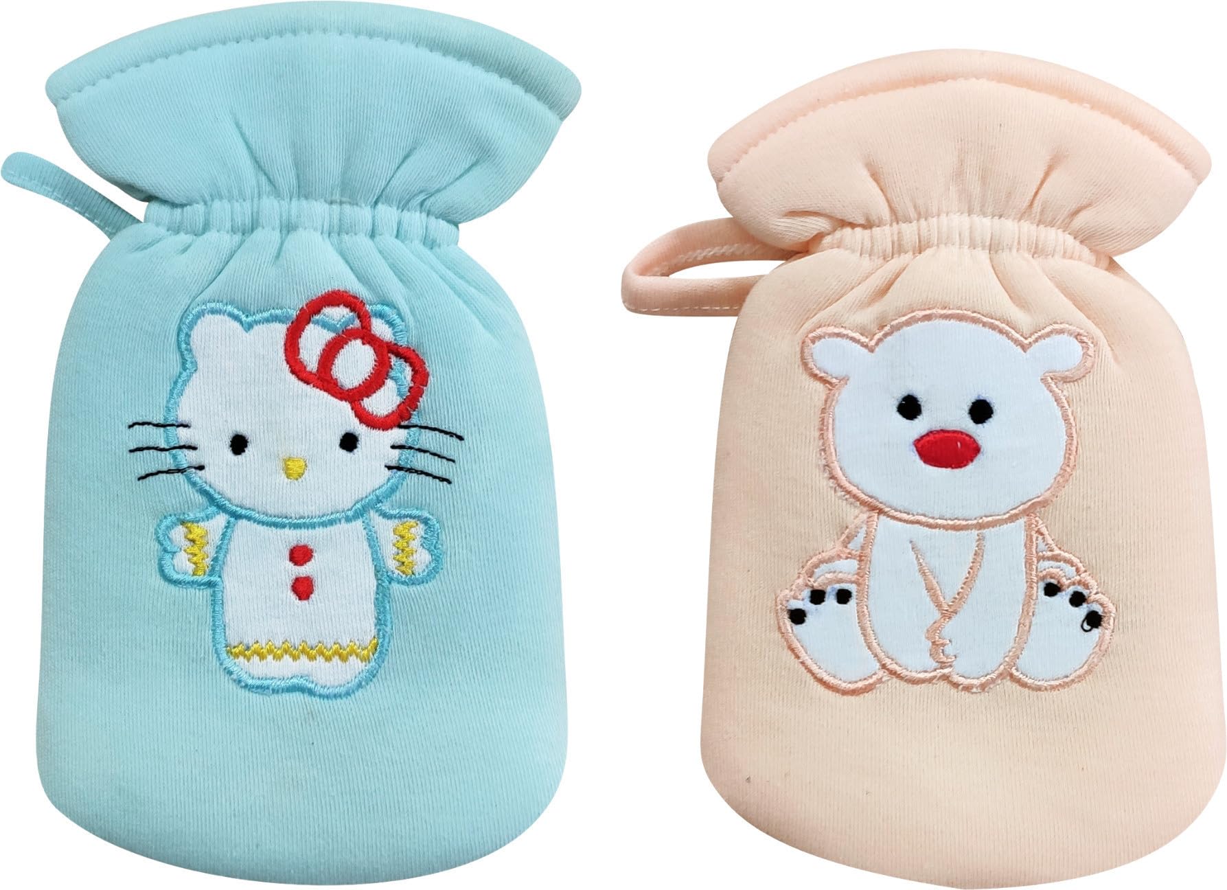 Da Anushi Cotton Baby Feeding Bottle Cover (Set of 2), Tote Modern Carrier Bag, Embroided Patch Cartoon Baby Bottle Covers Suitable for 60-125ML (Blue & Peach)-image-16