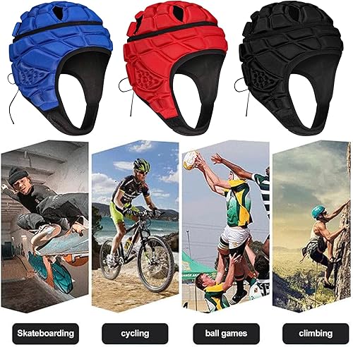 Miniatura 6 de Casco de rugby ajustable para niños, suave acolchado con correa para la barbilla, protector de cabeza para fútbol, juvenil, bandera de fútbol,