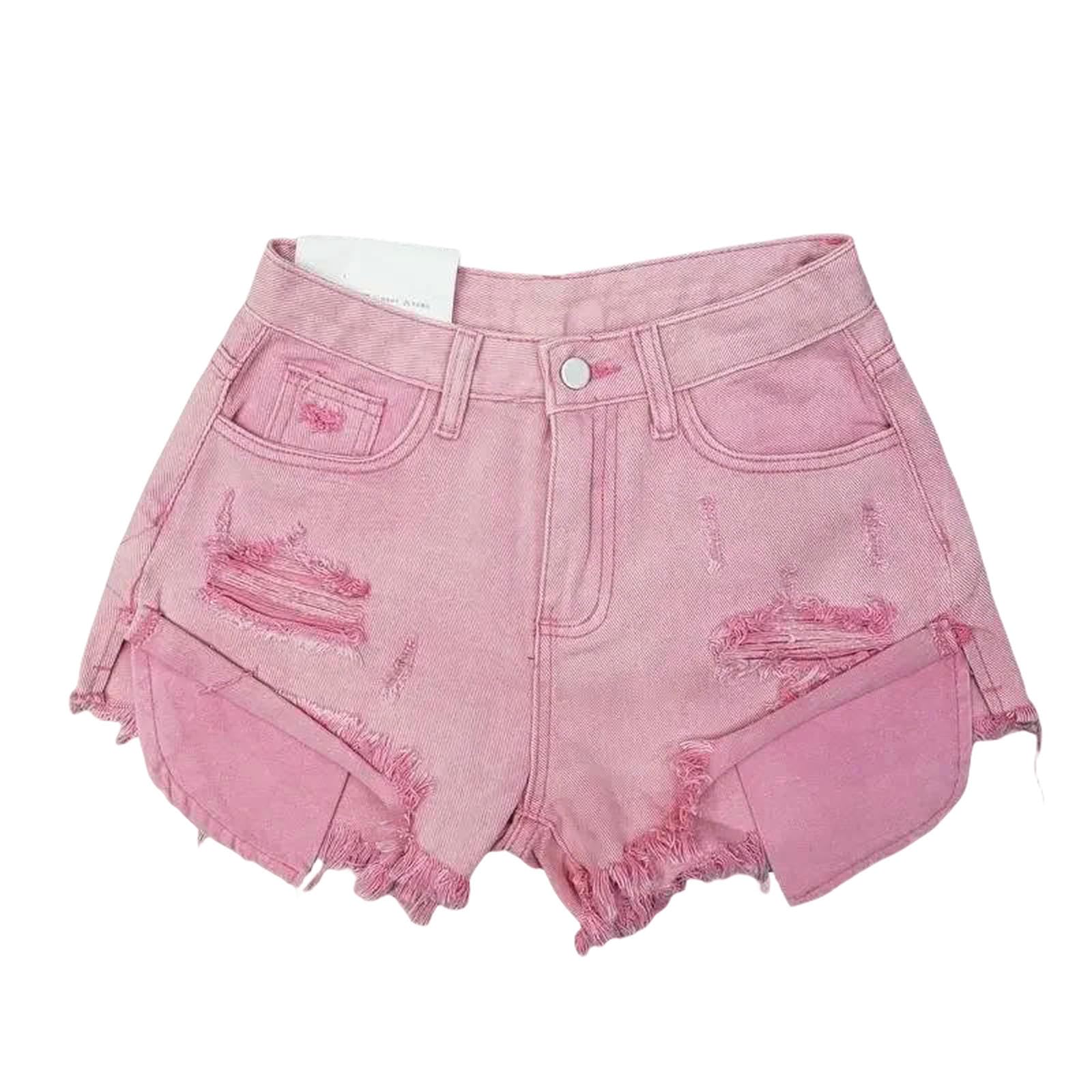 Shorts Jeans Donna Pantaloncini di Strappati con Nappe Estive Y2k A Vita Alta Forma da Rosa Blu-Rosa-s