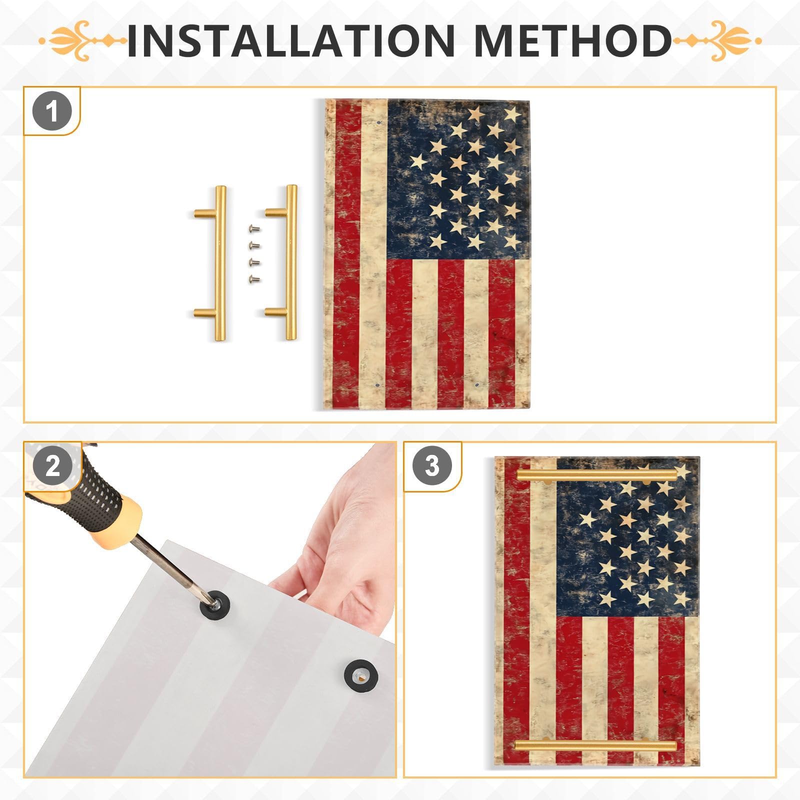 GUIJI Retro Flag Acrylic Tray, Perfume Cosmetic Jewelry Decorative Trays Bathtub Organizer, Living Room Kitchen Serving Tray with Gold Handles