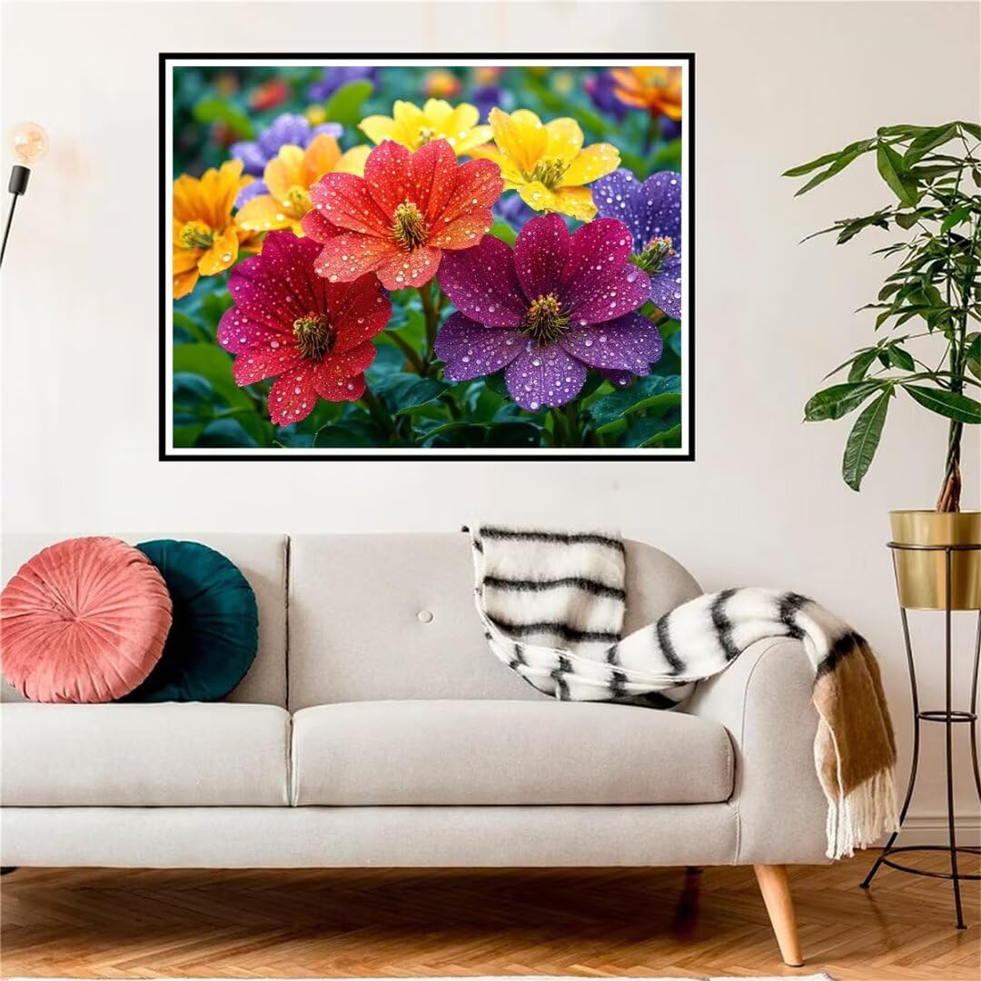 Diamond Painting Set für Erwachsen, 5D Diamond Painting Bunte Blume Diamant Painting Bilder Kinder, DIY Diamond Painting Bastelset für Wohnzimmer und Schlafzimmer Wanddeko, Geschenk 120x80cm R-6358