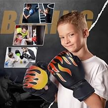 Kids Ergonomic Shock Absorption Boxing Gloves for Training, Full Finger Unisex Gloves for MMA, Muay Thai, Black PU EVA