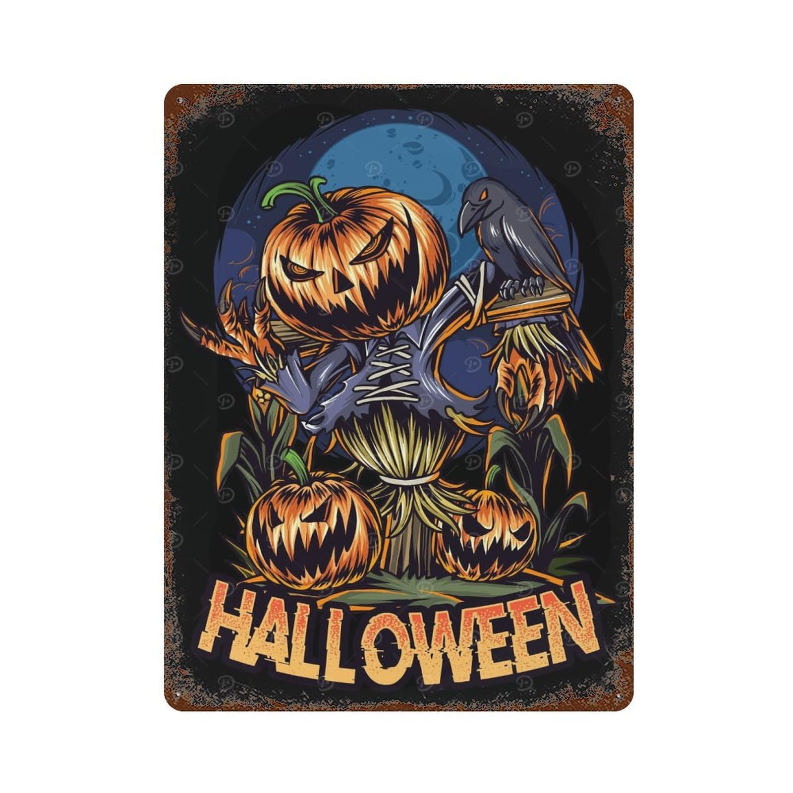 Rustic Tin Plaque Halloween Pumpkin 15.7"x11.8", Rustic Home Decor for Office, Studio And Wall Decor