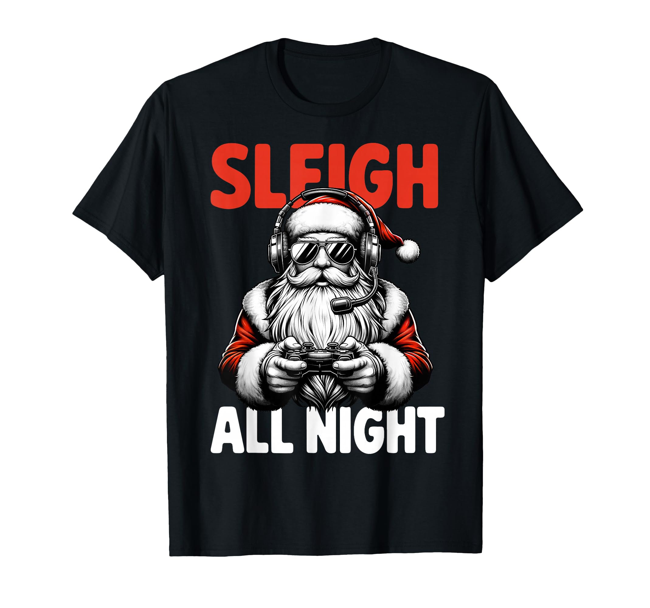 Christmas Gamer Boys Sleigh All Night Video Game Santa Xmas T-Shirt