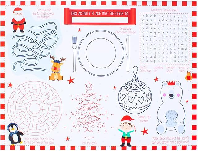 Widdle Gifts Ltd Christmas Packs - Activity Sheets, Placemats, Games - 6 Placemats 2658