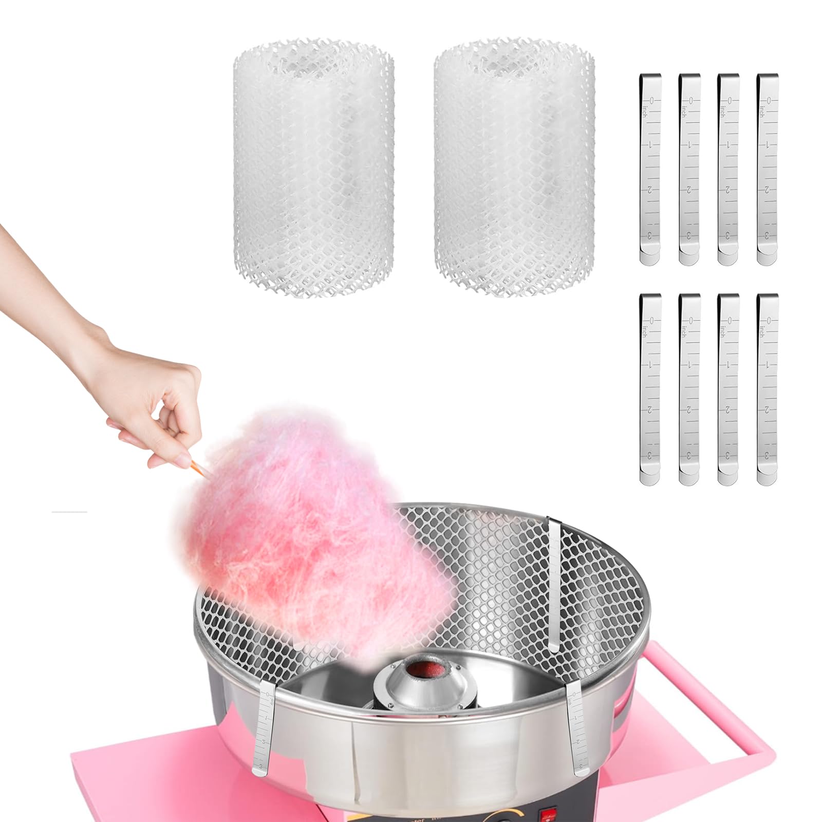 2er-Set Zuckerwatte Netz und Clip Stabilisator Marshmallow Werkzeuge Zubehör für Zuckerwattemaschinen für Küche 1,6 m x 12 cm