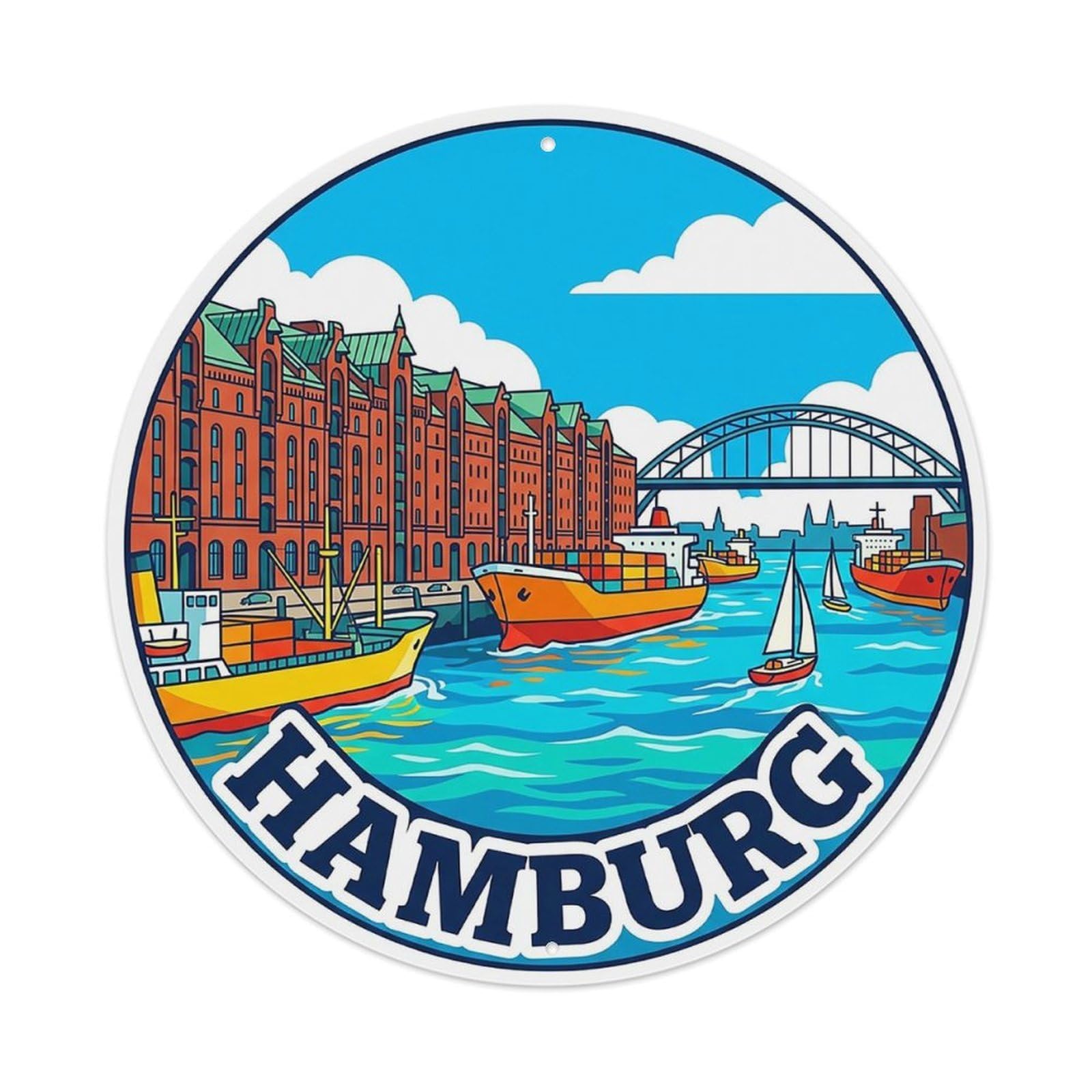 Germany Vintage Travel Hamburg Vintage Metal Tin Sign Plaque Wall Decor for Cafe, Club Bar, Office, Garden Metal Poster 8x8Inch