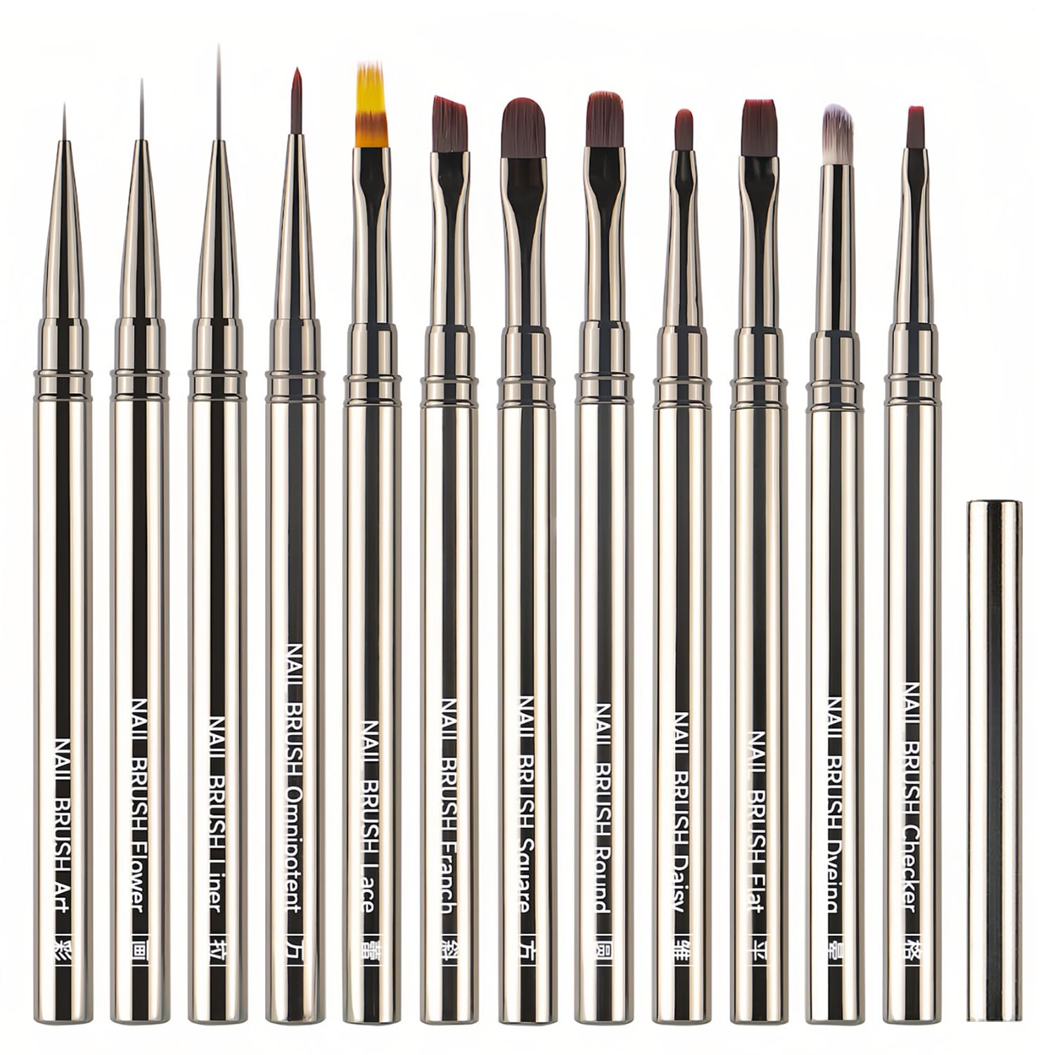 Photo 1 of CHEMAILON 12Pcs Nail Art Brush Set, Professional Gel Nail Brush Kit with Liner, Flat & Detail Brushes for Nail Art Design, Salon & DIY Manicure Tools