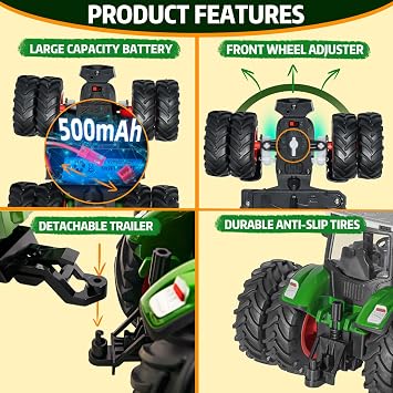 Remote controll tractor with trailer, rc tractor toy for age 3 year