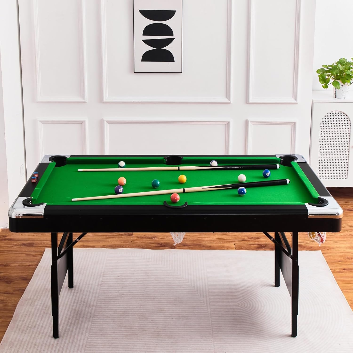 Billiard Tables, Portable Pool Table for Families with Easy Folding for Storage, Includes Balls, Cues, Brush 3 in 1 5.5FT