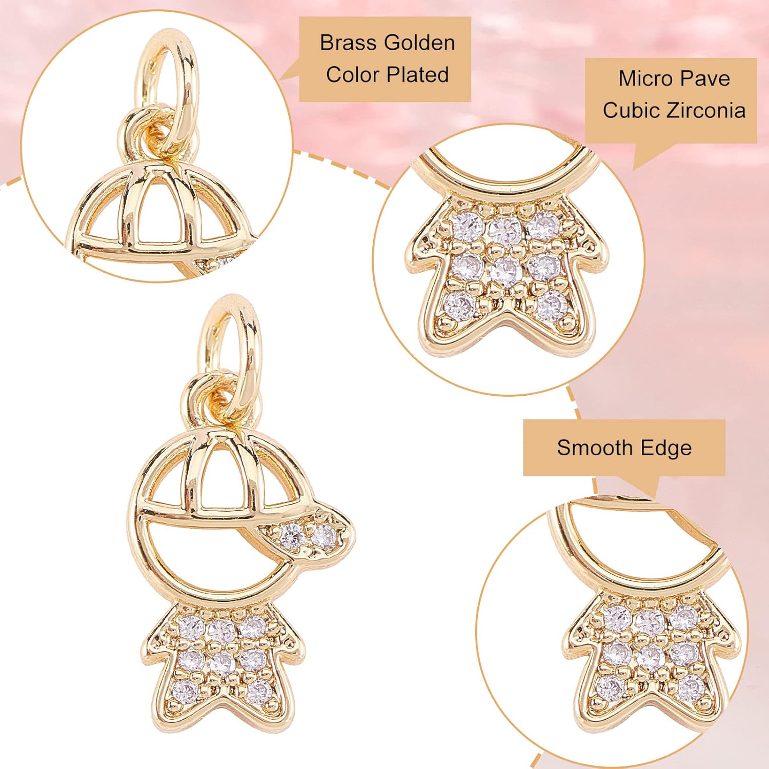 Stiesy 10 Pcs Brass Micro Pave Clear Cubic Zirconia Little Boy Pendants Charms 18K Gold Plated CZ Crystal Human Dangle Charms for Earring Bracelet Jewelry Making - 14.5x9x2.5mm - Image 3