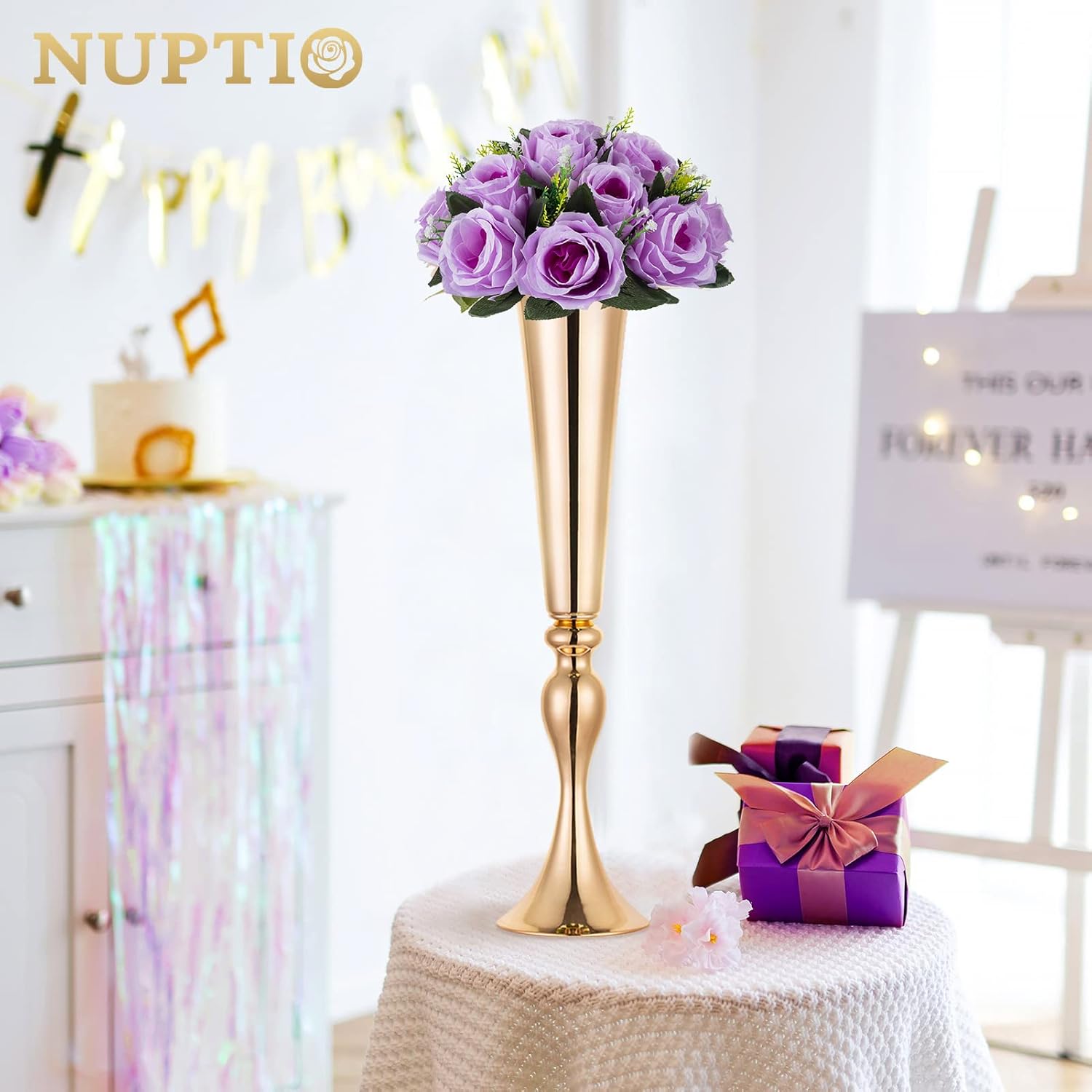 NUPTIO Artificial Flower Centrepieces for Tables - 6 Pcs Lilac Fake Flowers Roses Balls 9.5in Diameter - Silk Faux Rose Arrangement for Wedding Party Centerpiece Table Decor - Image 4