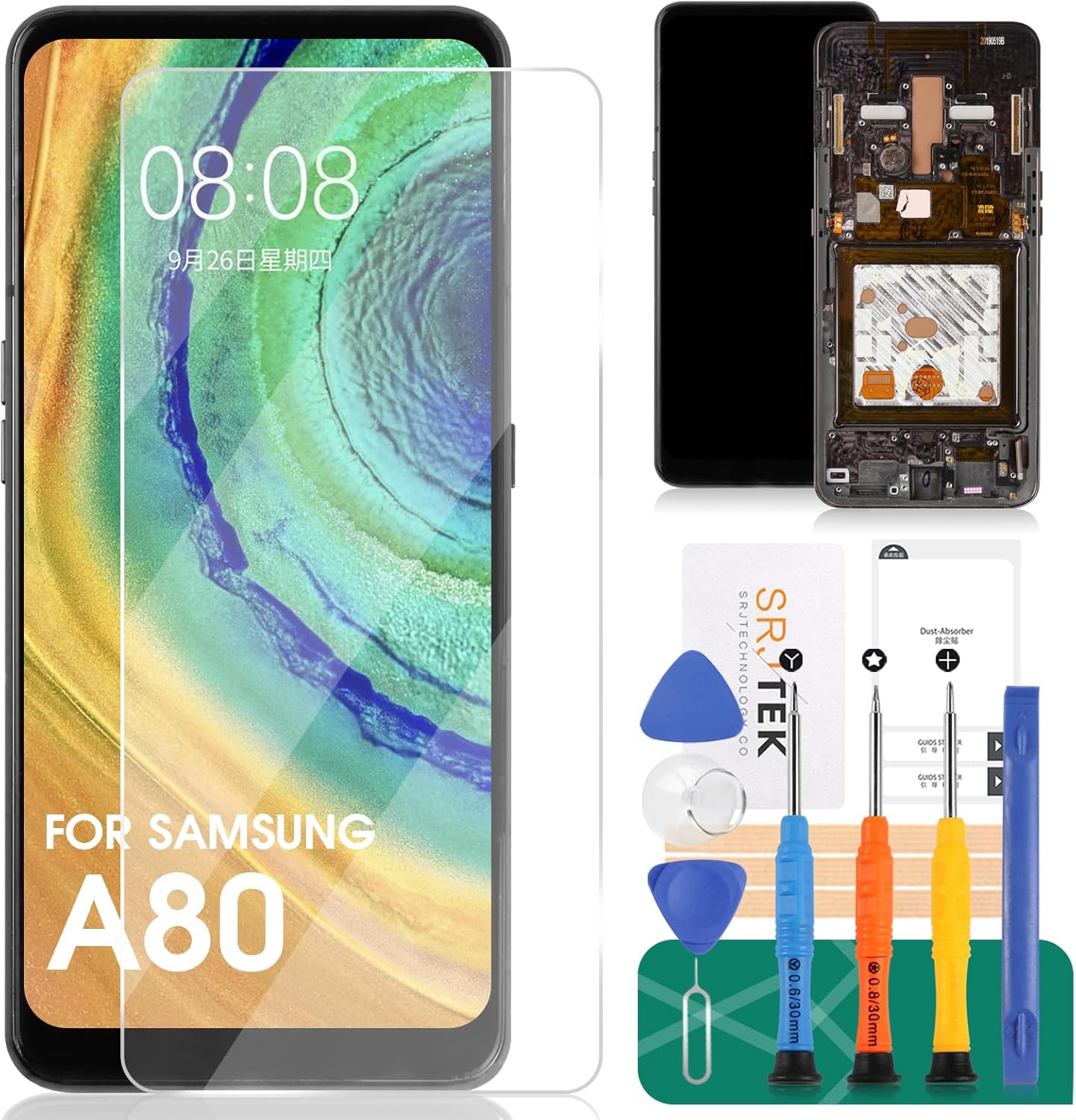 OLED for Samsung Galaxy A80 Screen Replacement for Samsung SM-A805 LCD Digitizer Repair Kits for Samsung A80 Touch Screen Display Assembly with Frame (with Fingerprint Function)