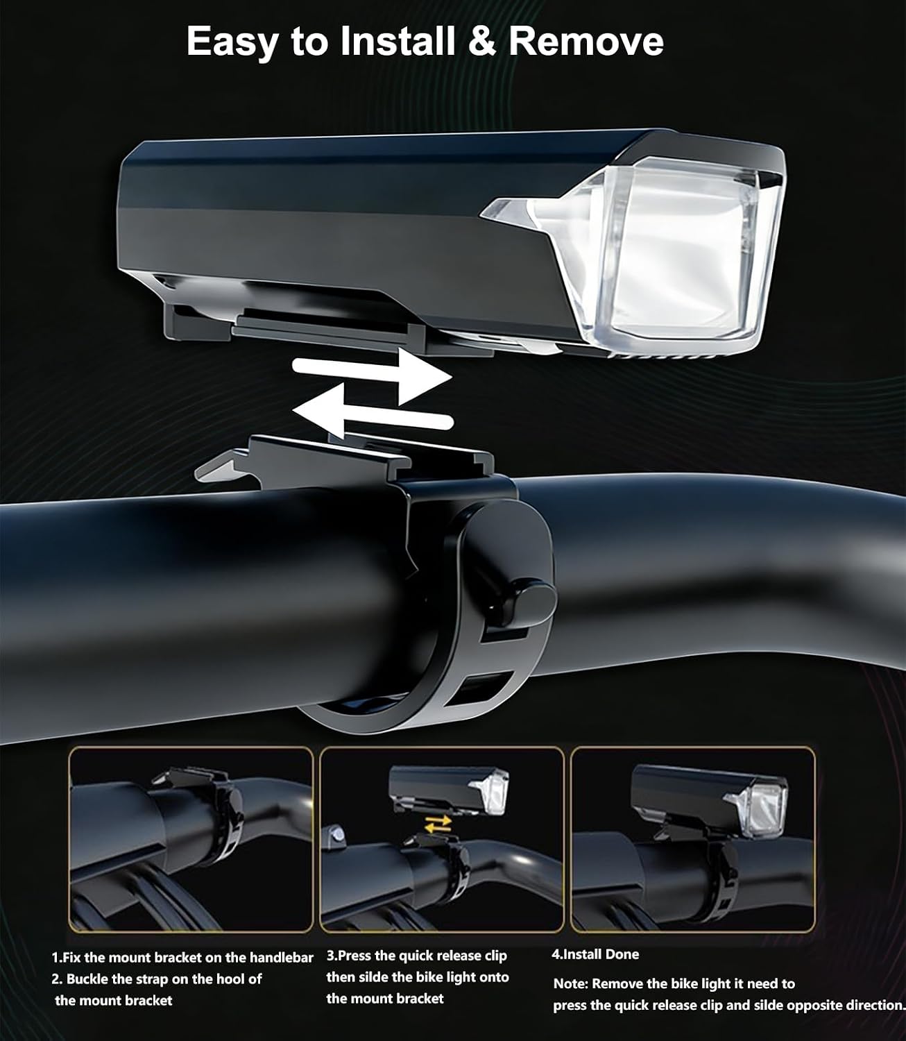 Vitoki Bike Lights for Night Riding, USB-C Rechargeable Bicycle Lights Bright Headlight 5 Lighting Modes, LED Mountain Bike Front Light for Cyclists and Commuters, LED Display& Auto Light Sensor