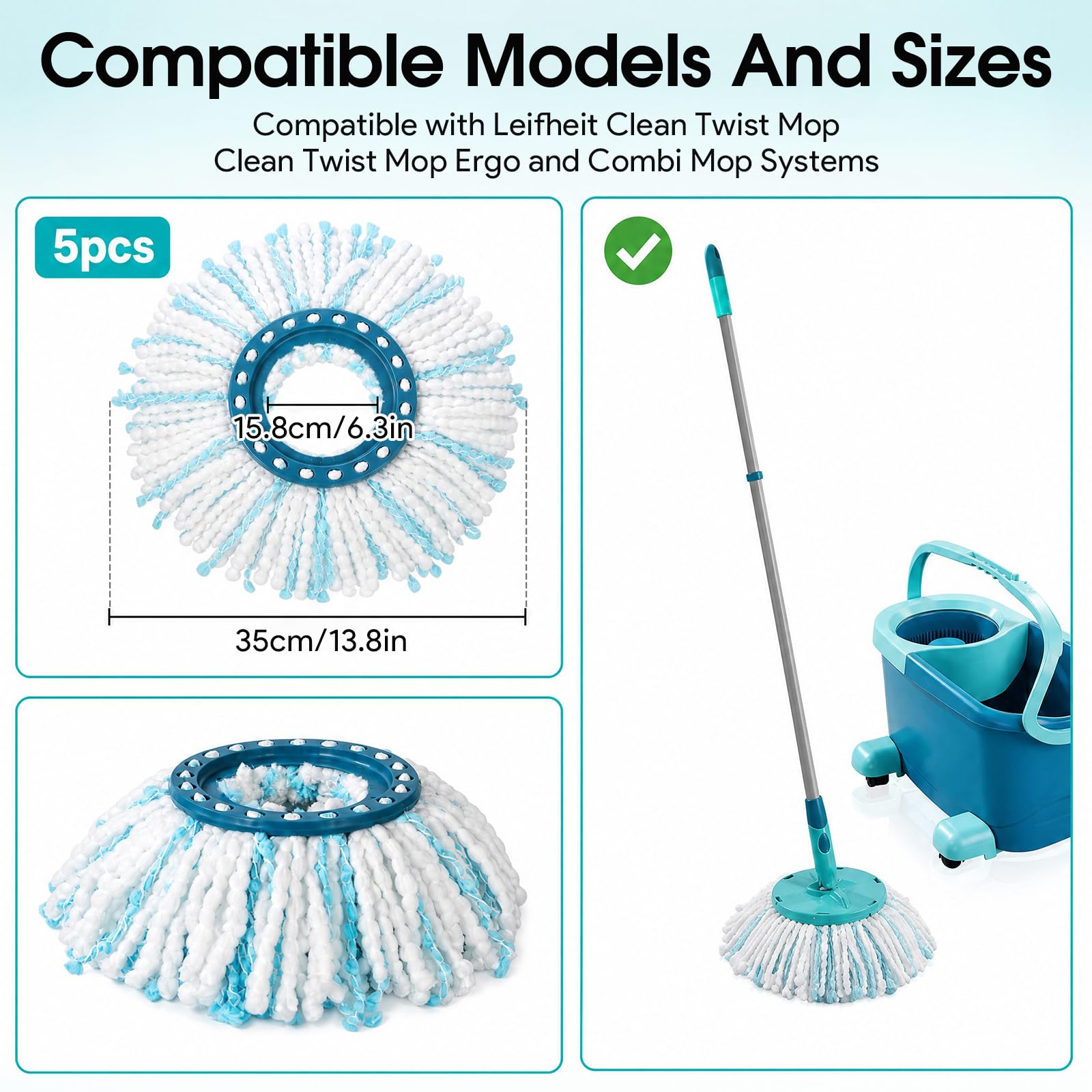 5 Piezas Cabezas de Fregona de Repuesto, para Leifheit Clean Twist Disc Mop, Sistema de Fibras para Leifheit Recambio para Mopa, para Todo Tipo de Suelos, Fuerte absorción de Agua Reutilizables