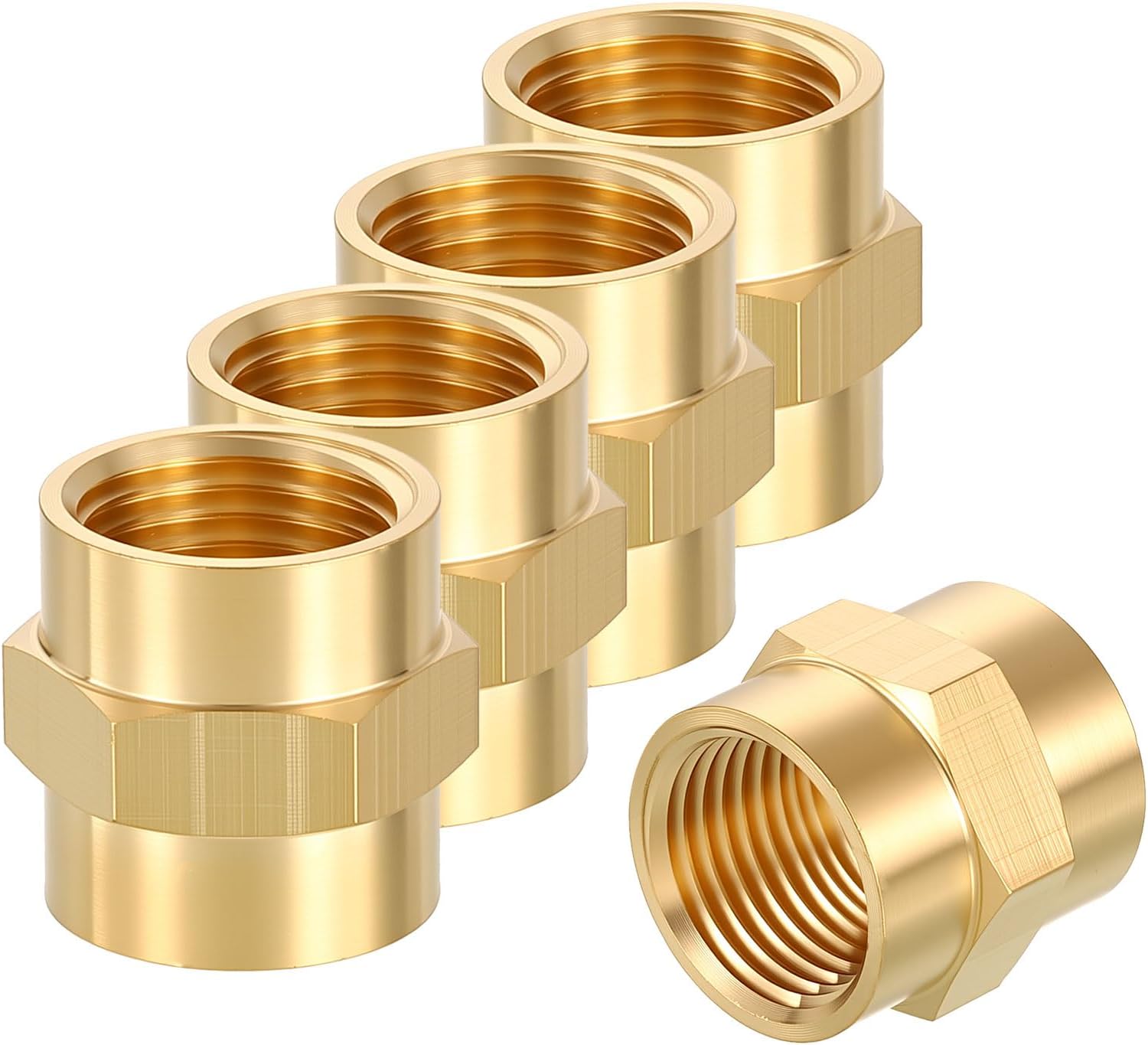 4 Packs FeMale to FeMale Adapter, 1/2" FNPT x 1/2" FNPT Brass Coupling Coupler Hex Head Pipe Fitting for Automotive, Fluid Transfer, Air Compressor, Water Treatment, Plumbing