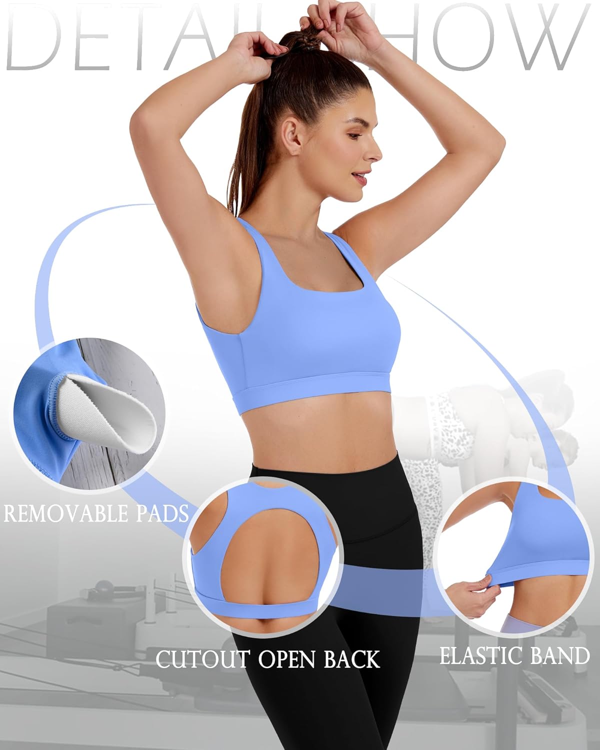 XUNYU Sports Bras for Women Padded Open Back Workout Tank Tops Built in Bra Push Up High Support Crop Yoga Athletic Top - Image 5