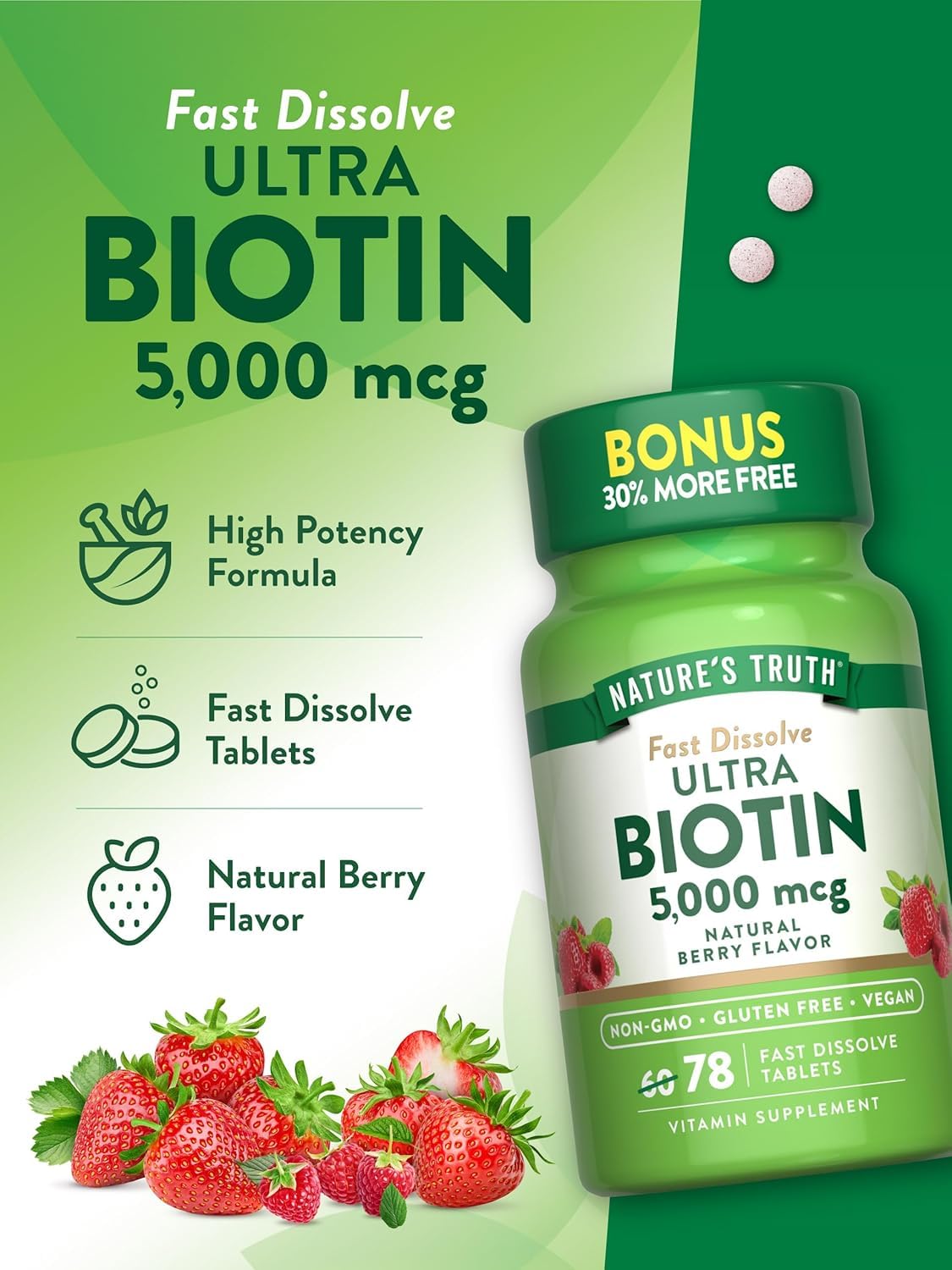 Ultra Biotina 5,000mcg | 78 Fast Dissolve Tablets em promoção! Veja a oferta e mais achadinhos de Vitaminas & Suplementos 5 Hoje é o melhor dia para comprar Ultra Biotina 5,000mcg | 78 Fast Dissolve Tablets com aquele preço maroto! Promoção! Aproveite a oferta! 5