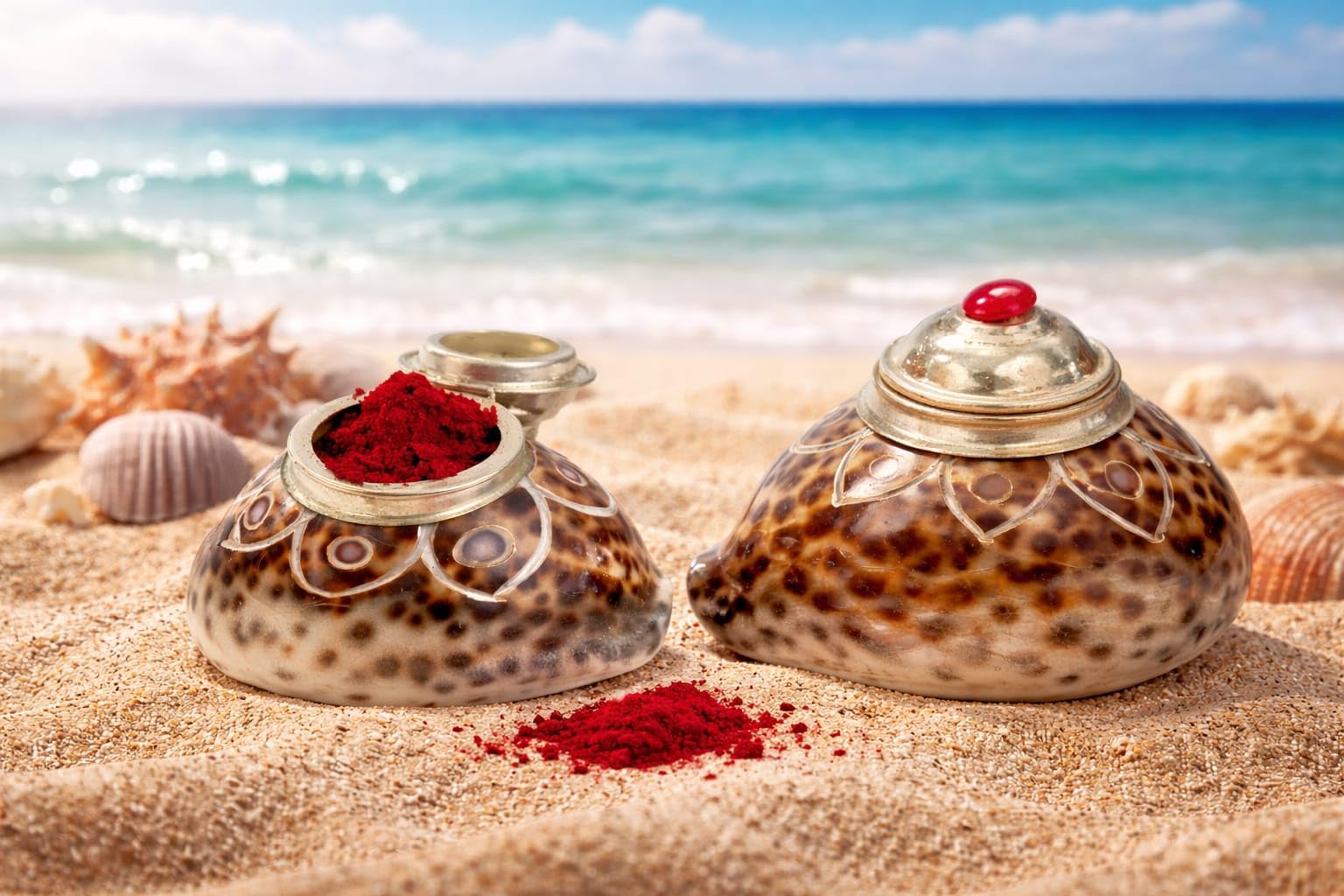 Handcrafted Cowrie Shell Kumkum Holder with Silver Finish Lid | Traditional Pooja Kumkum Box for Home Temple | Pack of 2 | Ideal Return Gift for Weddings & Functions-image-8