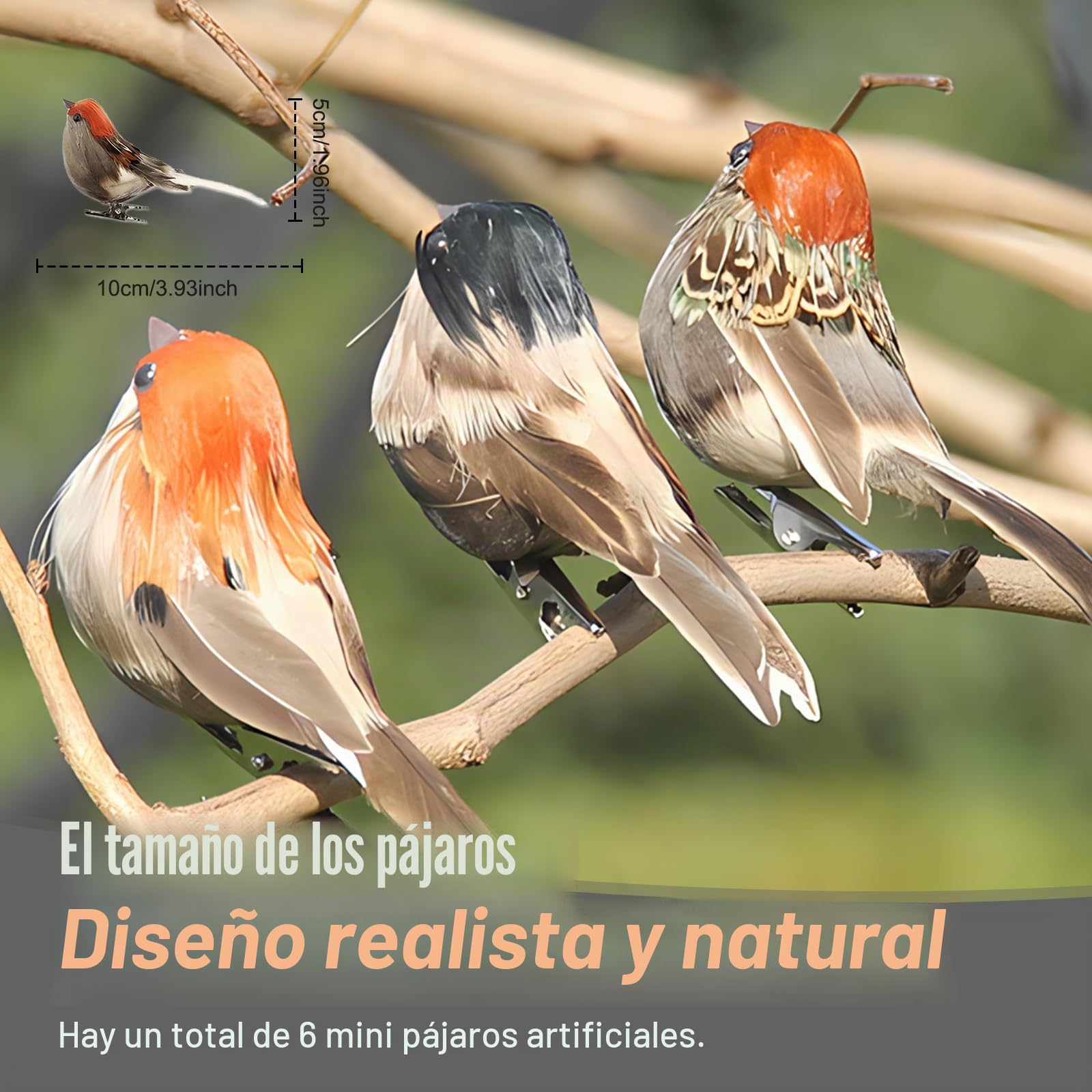 6 Piezas Pájaros Decorativos con Plumas, Figuras de Pájaros Artificiales para Manualidades