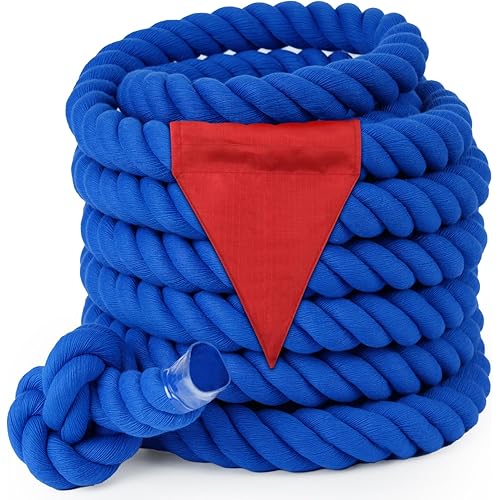 Tug of War Rope for Kids and Adults, Field Day Outdoor Lawn Yard Family Reunion Birthday Party Game, Outside Camping Picnic Game, Backyard Carnival Game for Team Building Activities, Blue 60FT