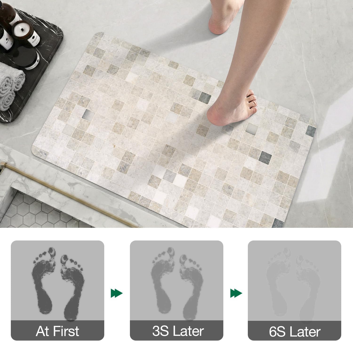 LUMI Ultra Thin Bath Mat, Super Absorbent Quick Dry Bathroom Rugs, Non-Slip Bathroom Mats, Marble Bathmats Fit Under Door, Bathtub, Sink, Shower Room, 24"x36", Beige Checkered