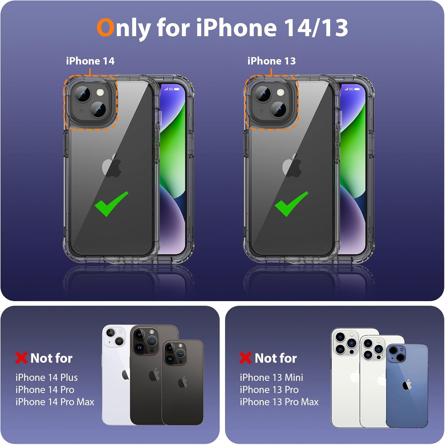 Lifedance iPhone 14/13 Case, Full-Body Rugged Protective Case with Built-in Screen Protector, 10 FT Military Grade Drop Protection, Heavy Duty Shockproof, Clear Black - Image 7