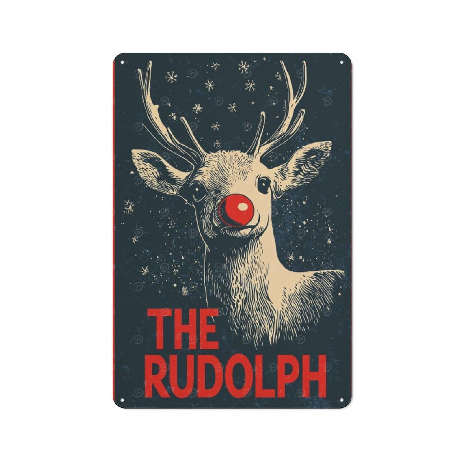 Junmoney Christmas Rudolph The Reindeer Metal Plaque 30X20cm With For Hallway Wall, Rustic Decor, For Garage, Workshop And Man Cave Decoration