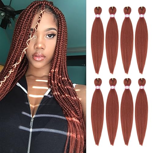 Miniatura 1 de Cabello trenzado preestirado 8 paquetes de 20 pulgadas cabello sintético rojo cobre trenzas naturales de fácil torsión ajuste de agua caliente