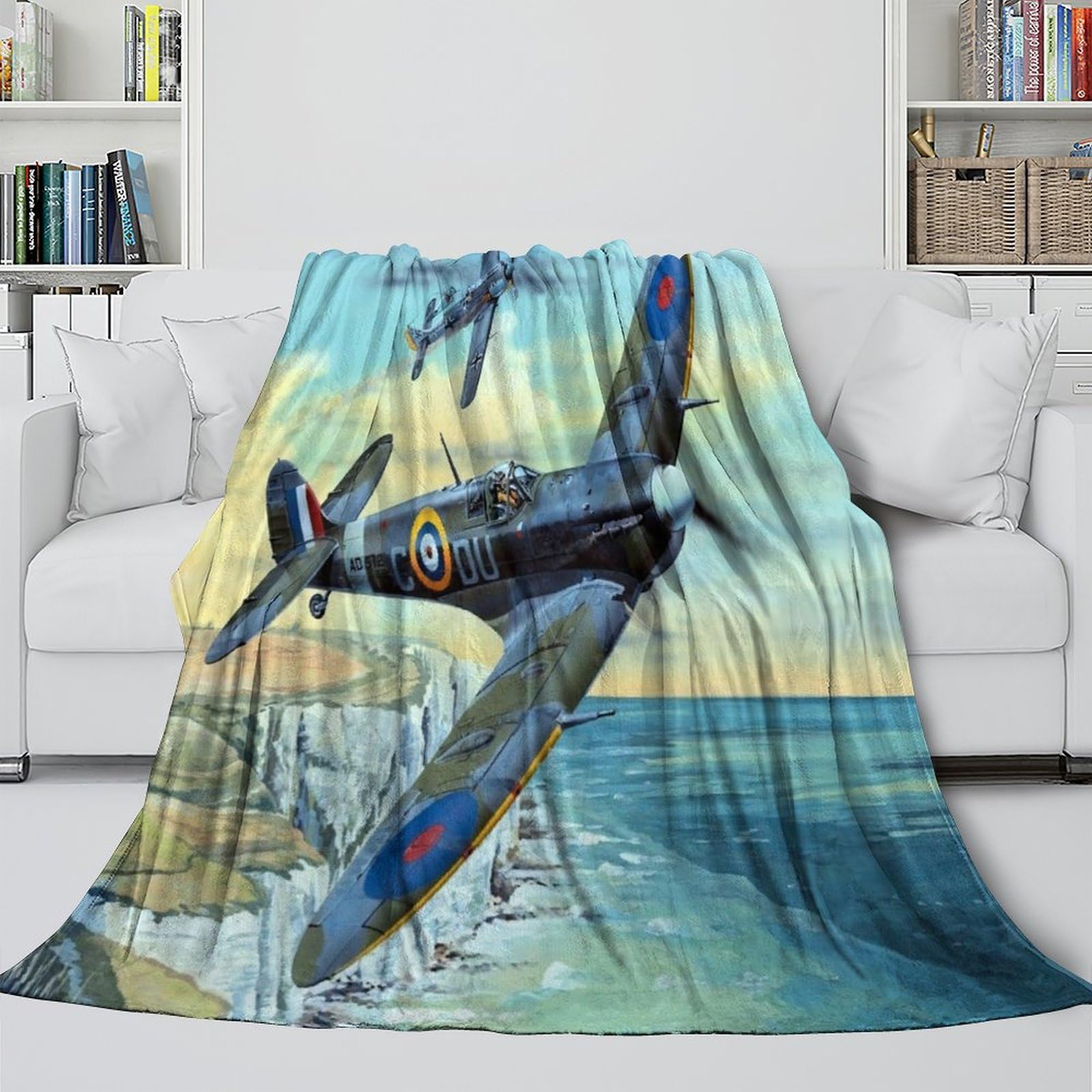 Lxhaspieo Style-9 British Spitfire Fighter Eye-Catching Blanket - Military Blanket Birthday Gift For Son Daughter Grandson Granddaughter Friend - Sofa Bed Office Decor All Seasons 50X60inch(127X152cm)