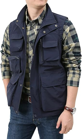 Mens Casual Outdoor Work Vest Safari Fishing Shooting Vests Lightweight Travel Cargo Jacket With Multi Pockets