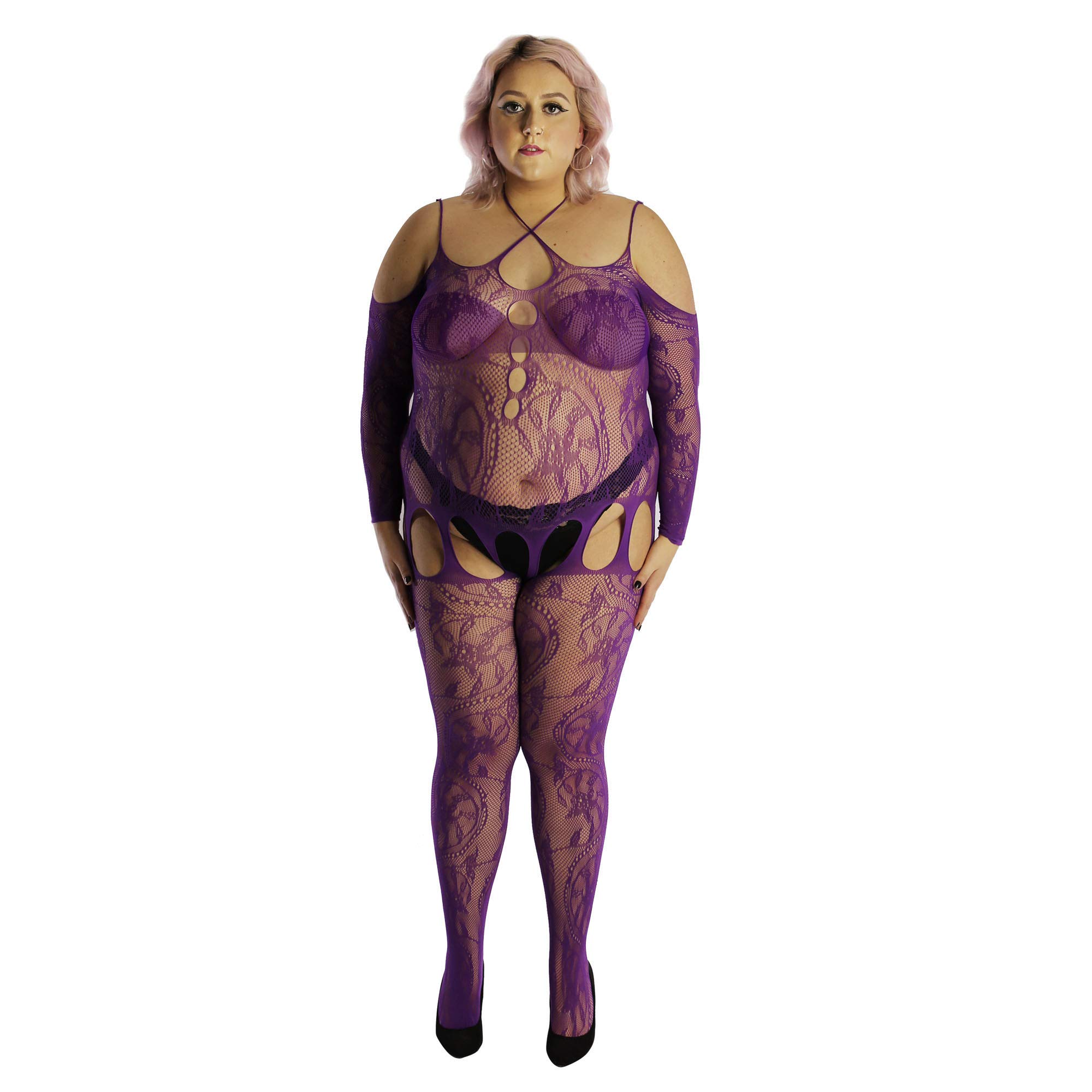 PRINCESS LACE BOUTIQUE Cold Shoulder Bodystocking Dance Wear Bodysuit Corset Plus