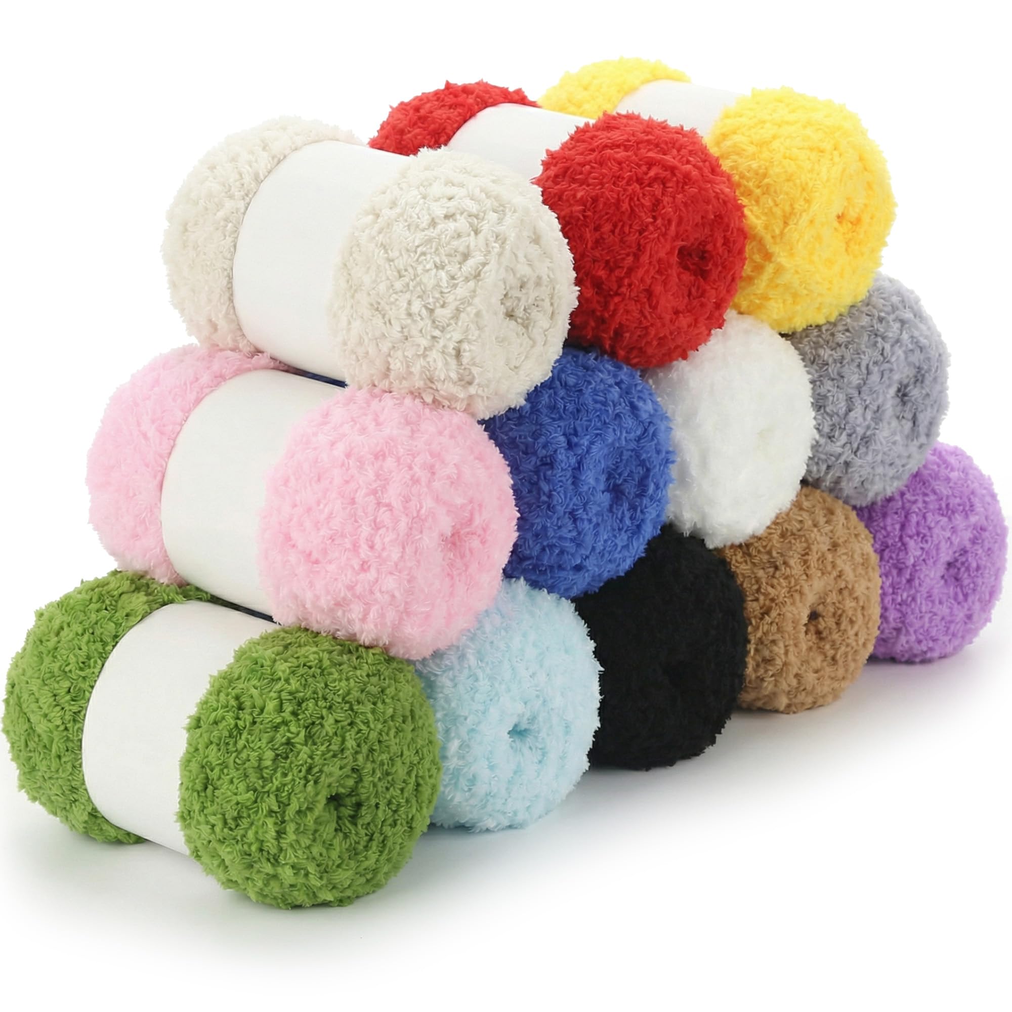Lighterday Fluffy Yarn Set of 12×50g Chunky Yarn for Hand Knitting,Thick Fluffy Wool,Soft Chunky Wool for Crochet Blankets Scarves Hats Toys DIY Projects (12 Pack Colorful)