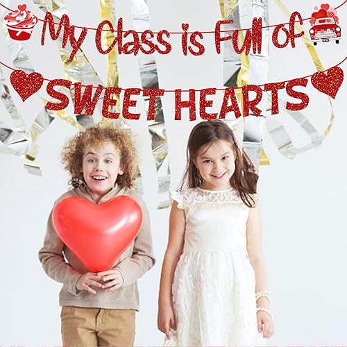 Miniatura 6 de Cartel con purpurina para el día de San Valentín con texto en inglés My Class is Full of Sweet Heart, guirnalda romántica de papel para decoración
