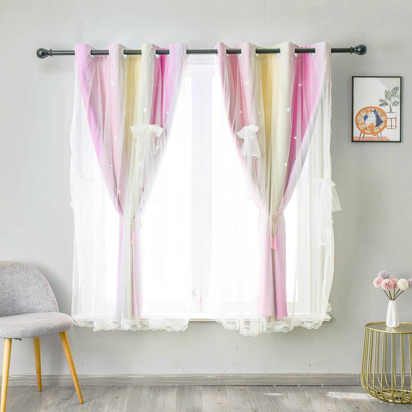 MINGPINHUIUS Blickdicht Vorhang Verdunkelungsvorhänge Doppelschicht Sterne Vorhänge Elegante Vorhänge Stern Fenster Vorhang für Wohnzimmer Kinder Jungen Mädchen Schlafzimmer