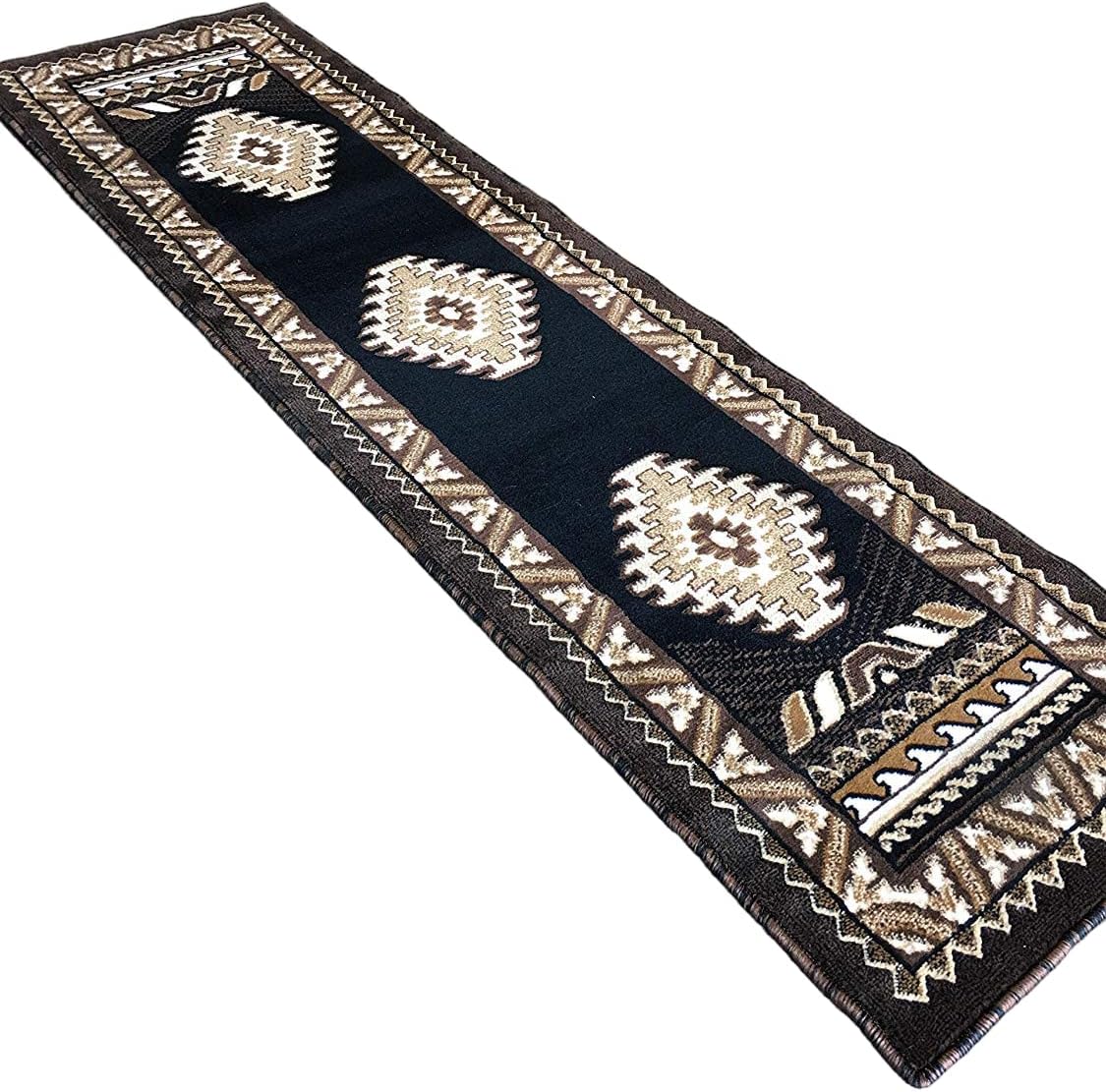 YHSF South Western Area Rug for Living Room, Bedroom, Kitchen & More - Easy to Clean, Soft & Durable Native American Tribal Rug - Stain-Proof, Non-Slip Runner for Room & Home Decor - Black, 2' x 7'