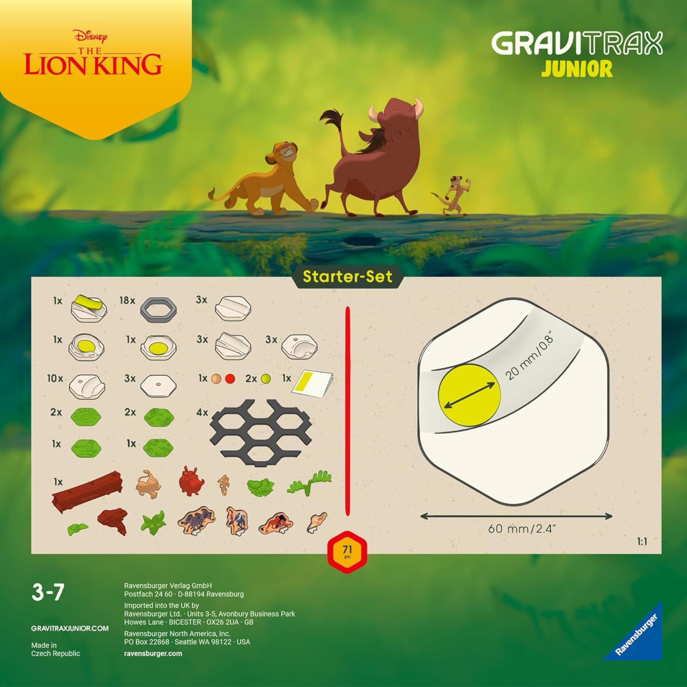 Ravensburger - GraviTrax Junior Il Re Leone Starter-Set, Pista biglie 71 pezzi, Rompicapo bambini, Giochi bambini 3 anni e più, Gioco Interattivo ed Educativo STEM, Compatibile con tutti i GraviTrax