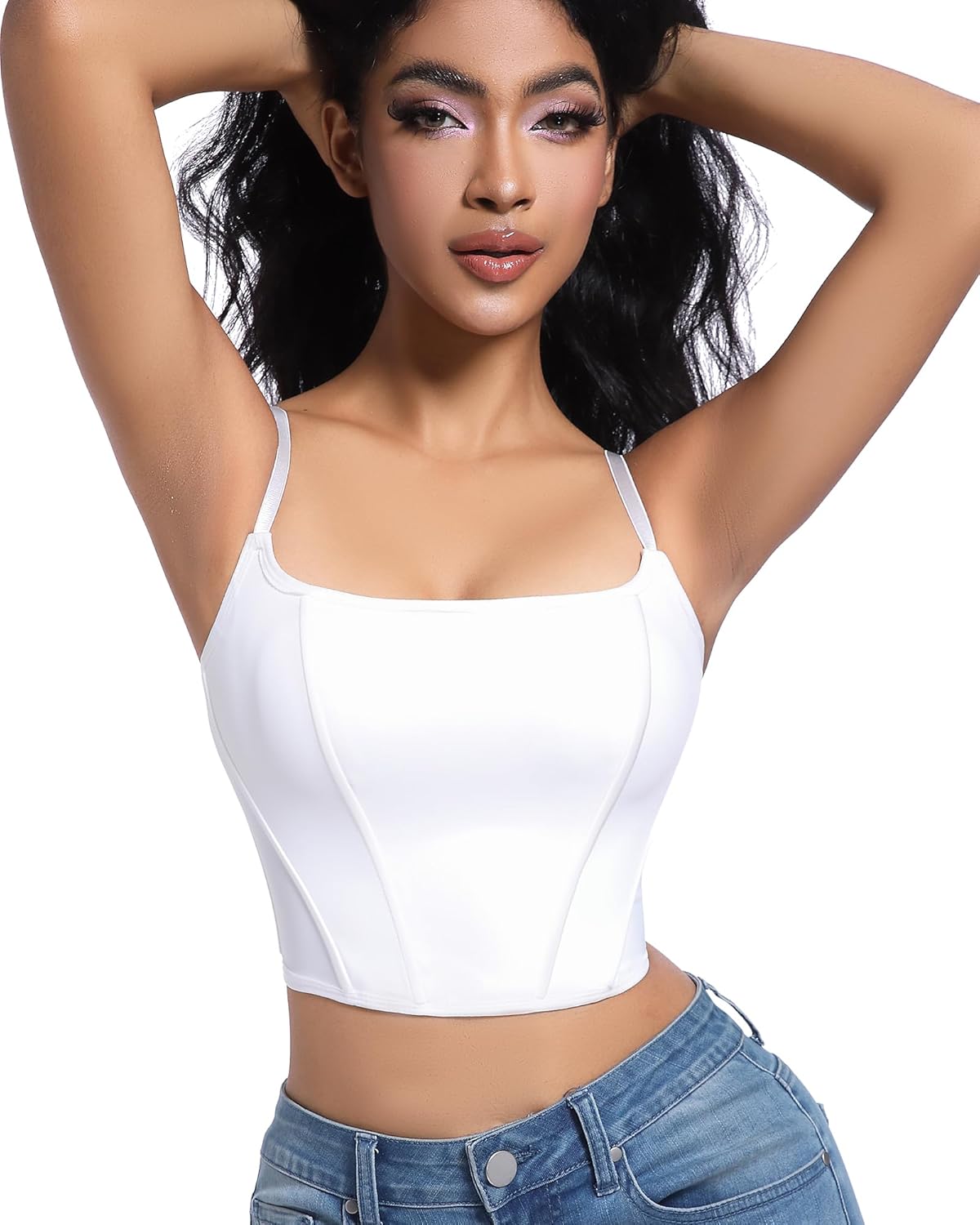 Womens Corset Bustier Crop Tank Tops 2024 Adjustable Spaghetti Strap Open Back Boned Sleeveless Club & Night Out Bodyshaper